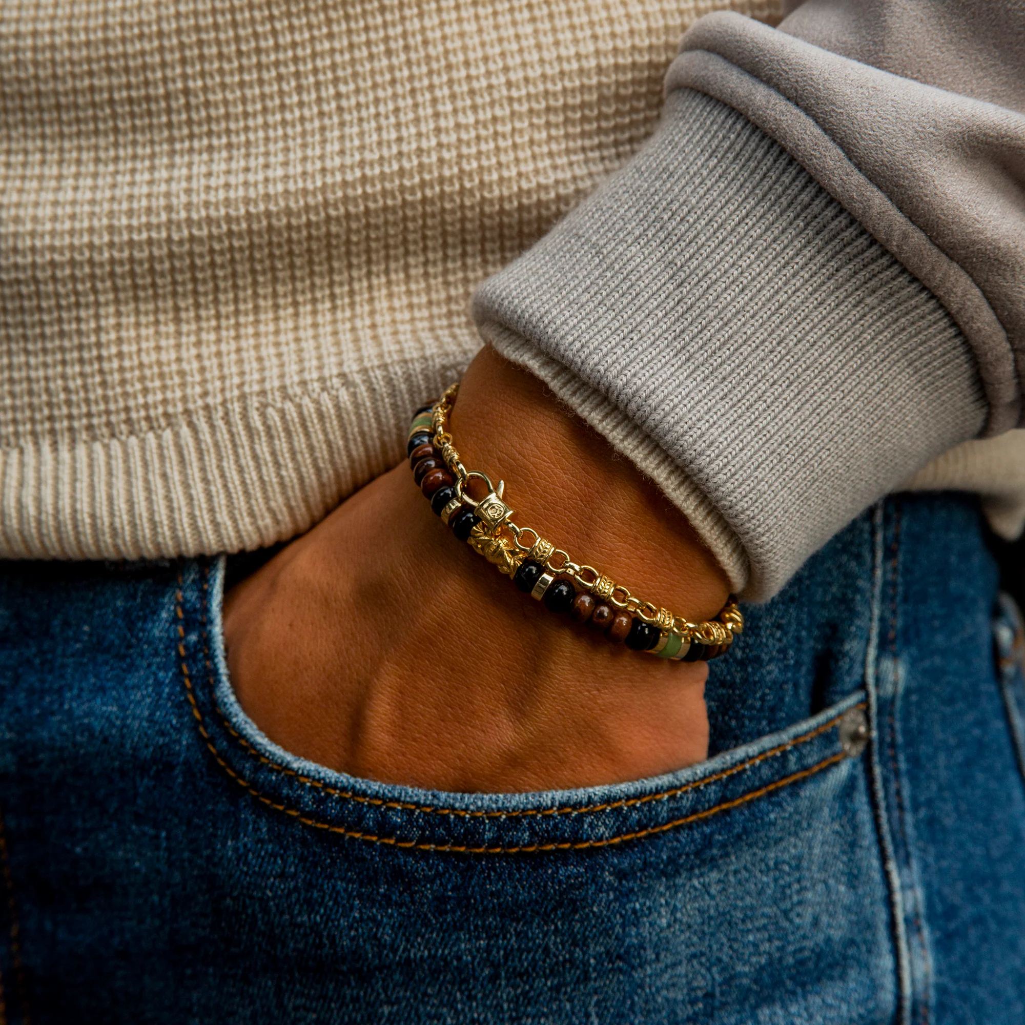 18k Gold Laurel Cuff Chain Bracelet - Image 5