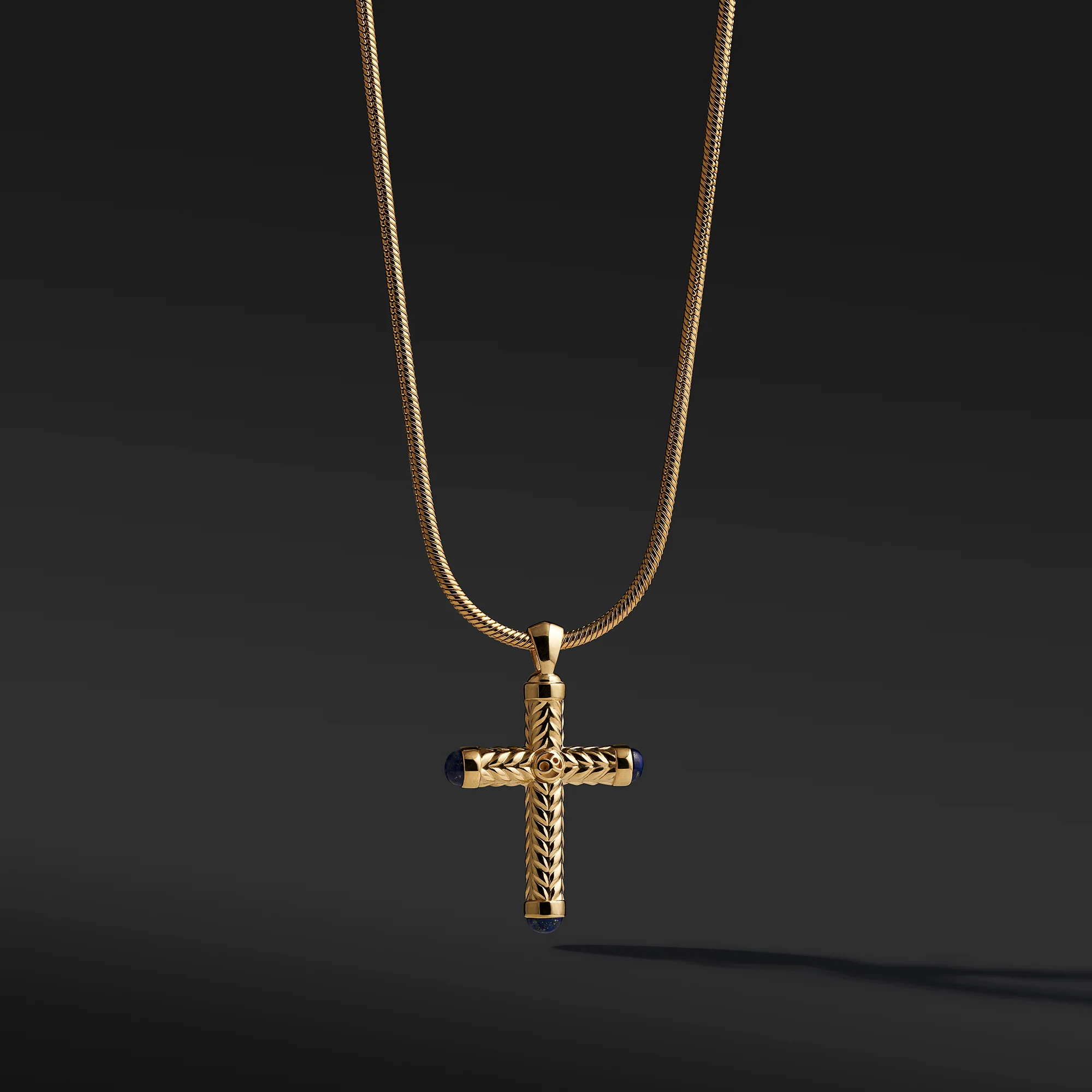 Gold Cross Pendant With Lapis Lazuli - Image 2