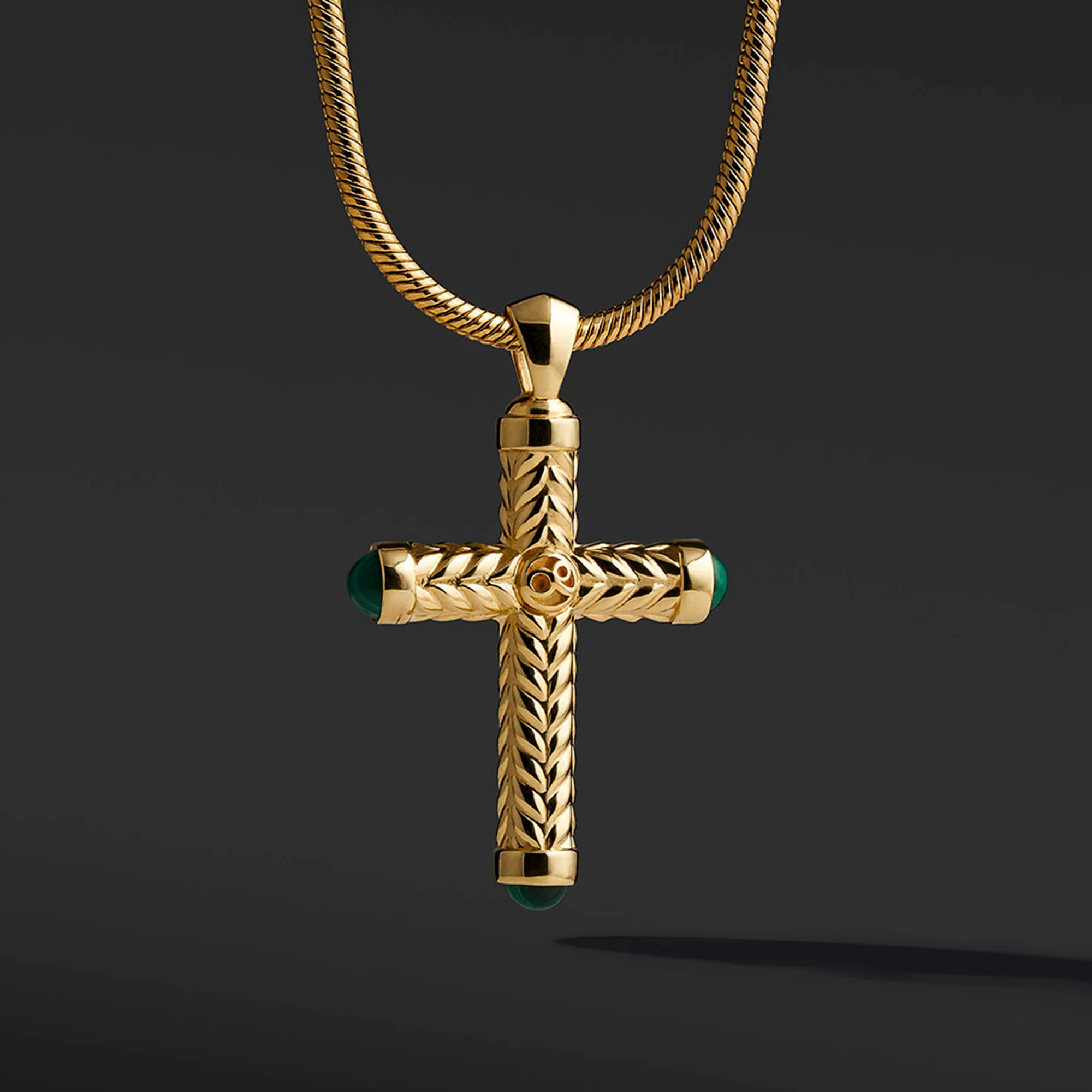 Gold Cross Pendant With Malachite