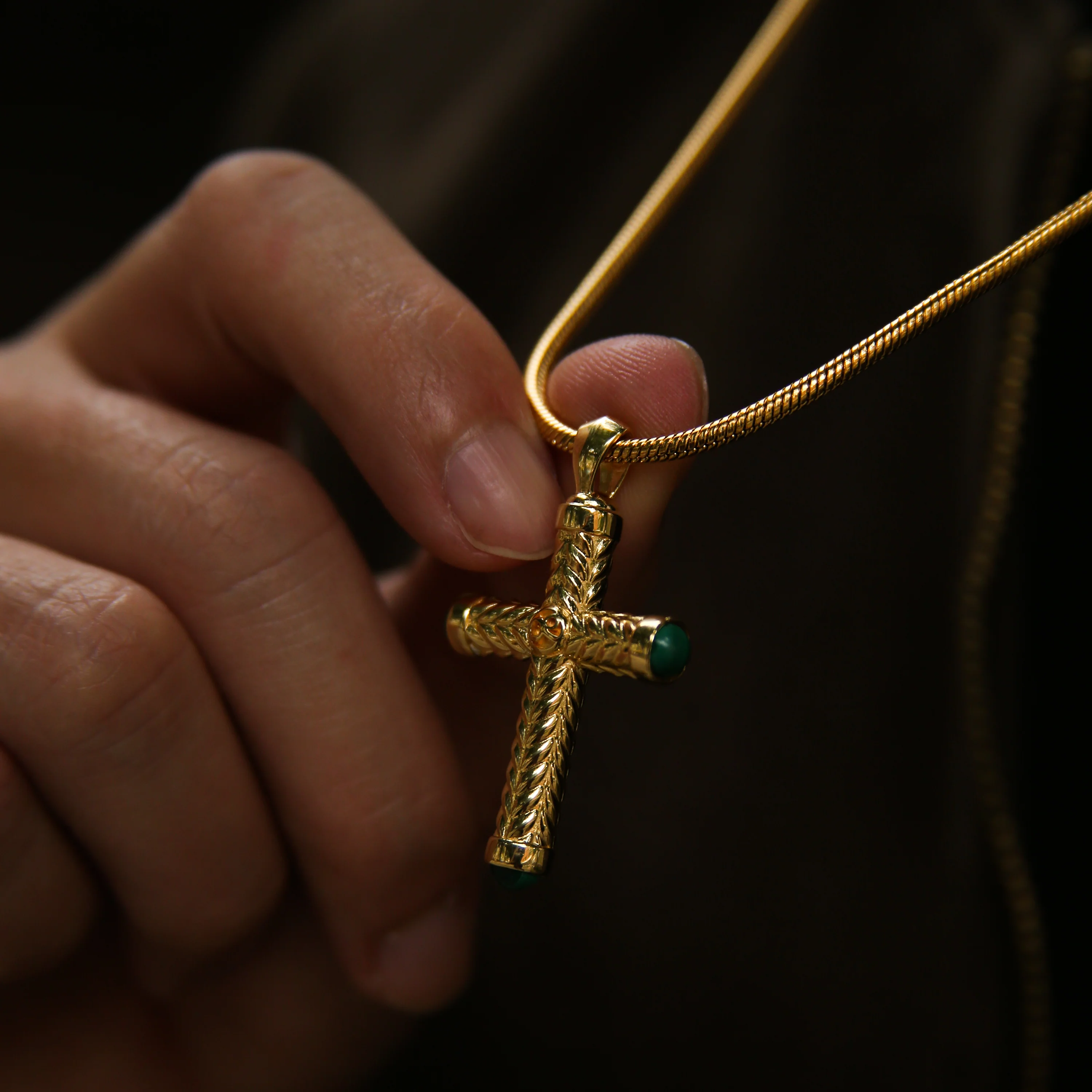 Gold Cross Pendant With Malachite - Image 3