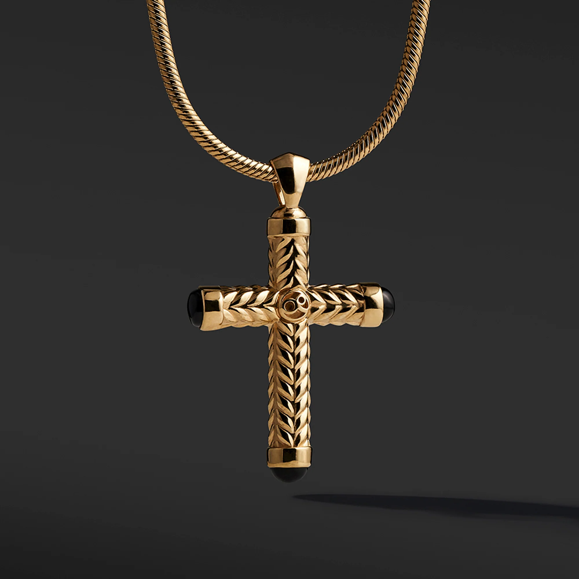 Gold Cross Pendant With Onyx