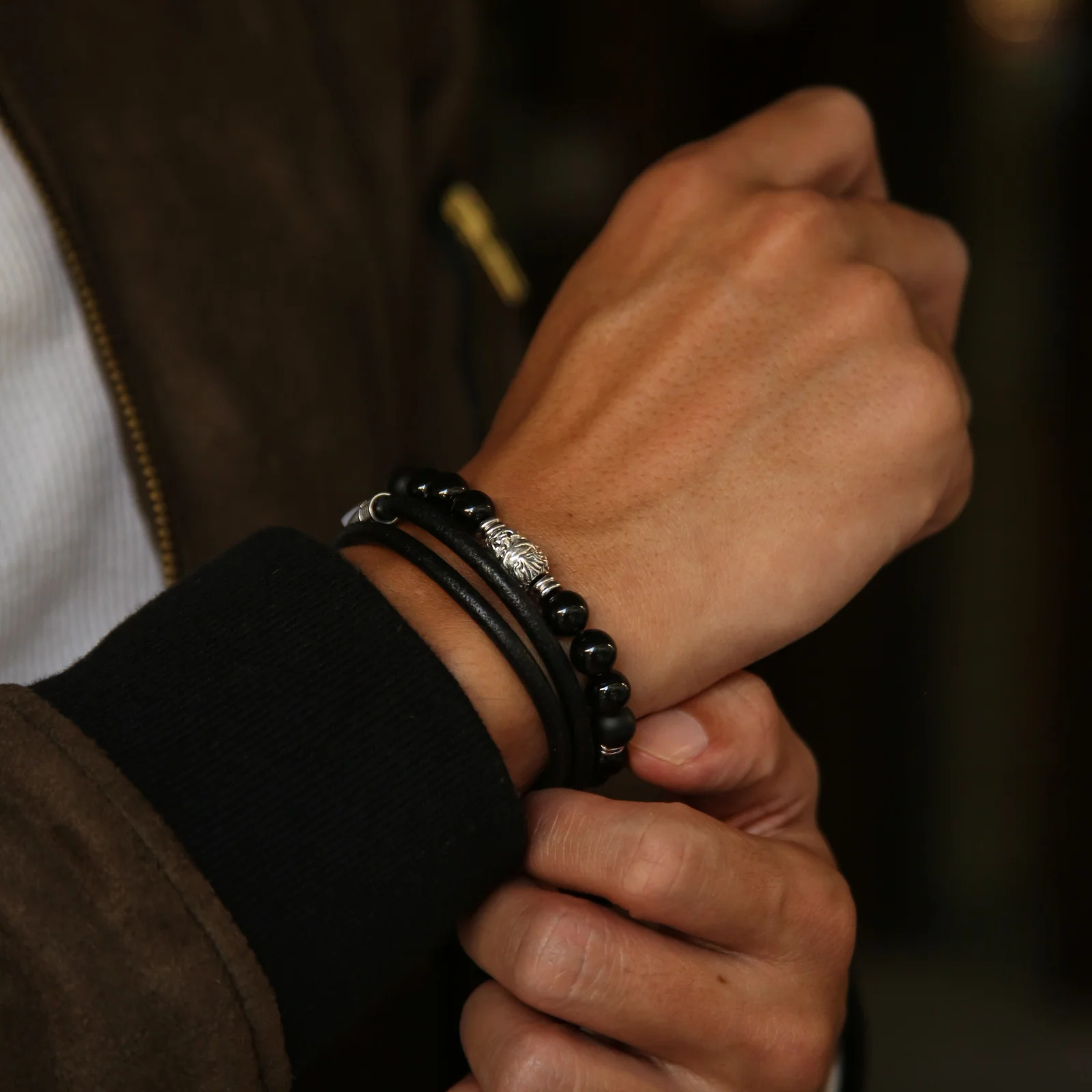 Silver Buddha Bracelet with Obsidian - Image 3