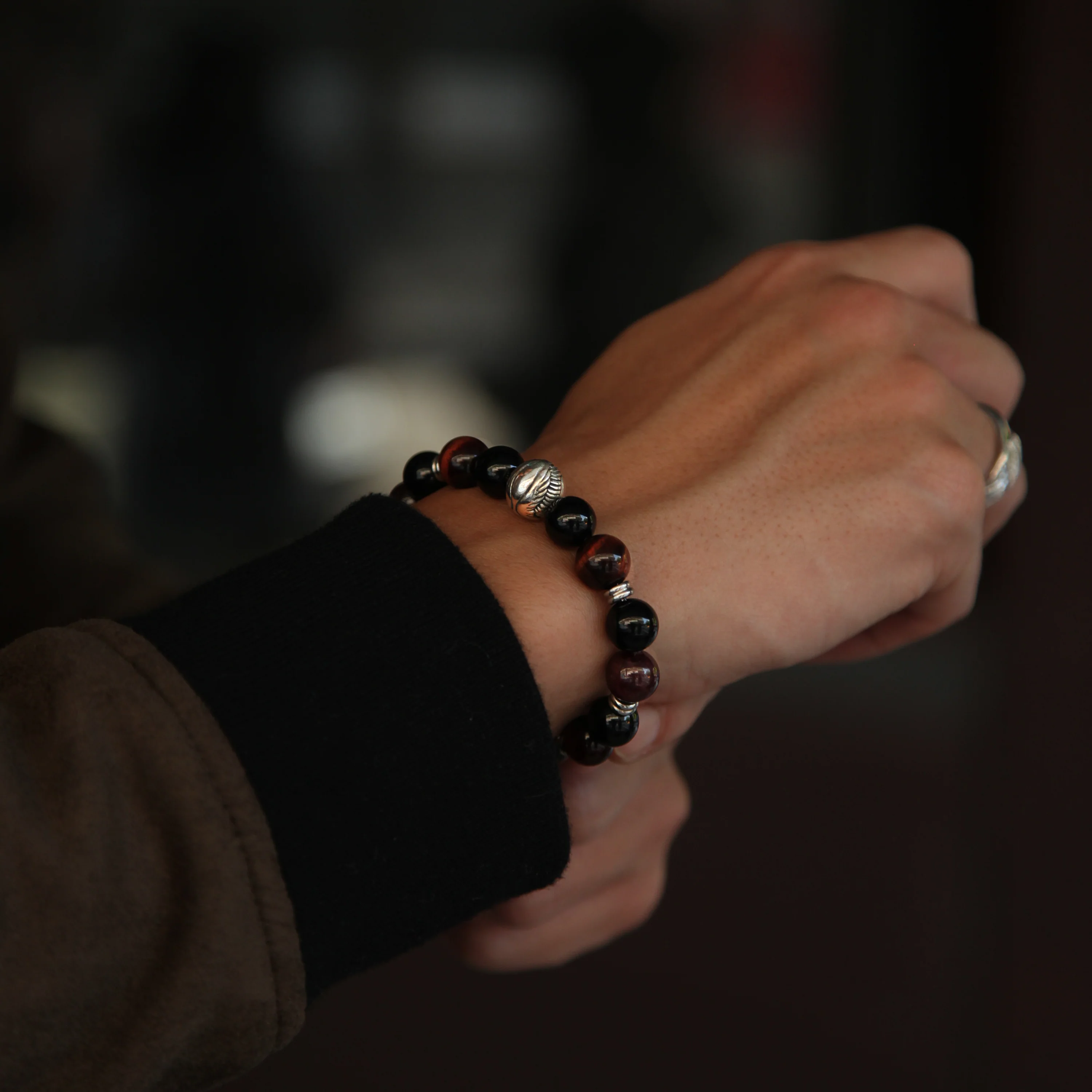 Angel Wing Bracelet with Garnet, Obsidian Crystal - Image 3