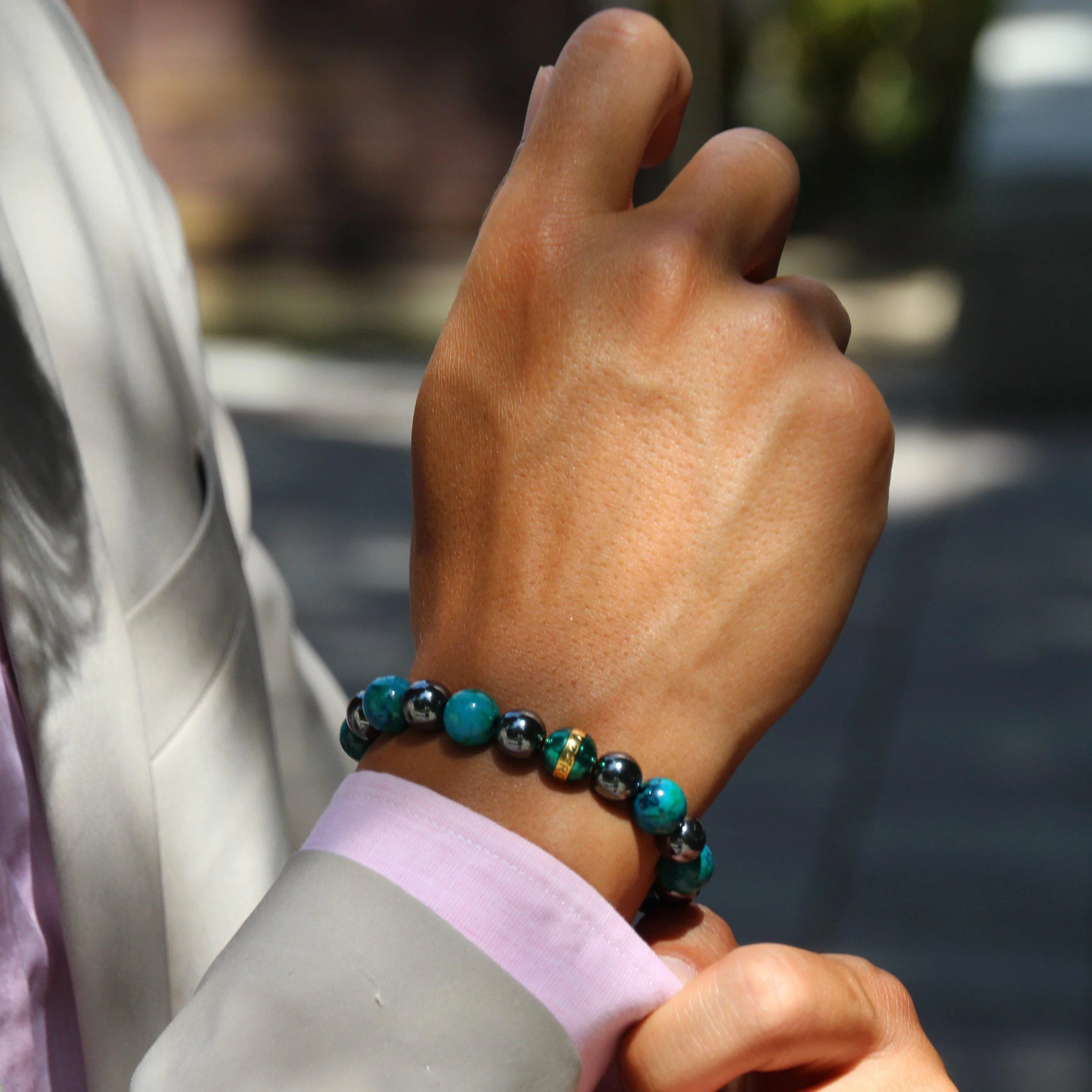 Artemis | Gold Enamel Hematite Turquoise Beaded Bracelet - Image 3