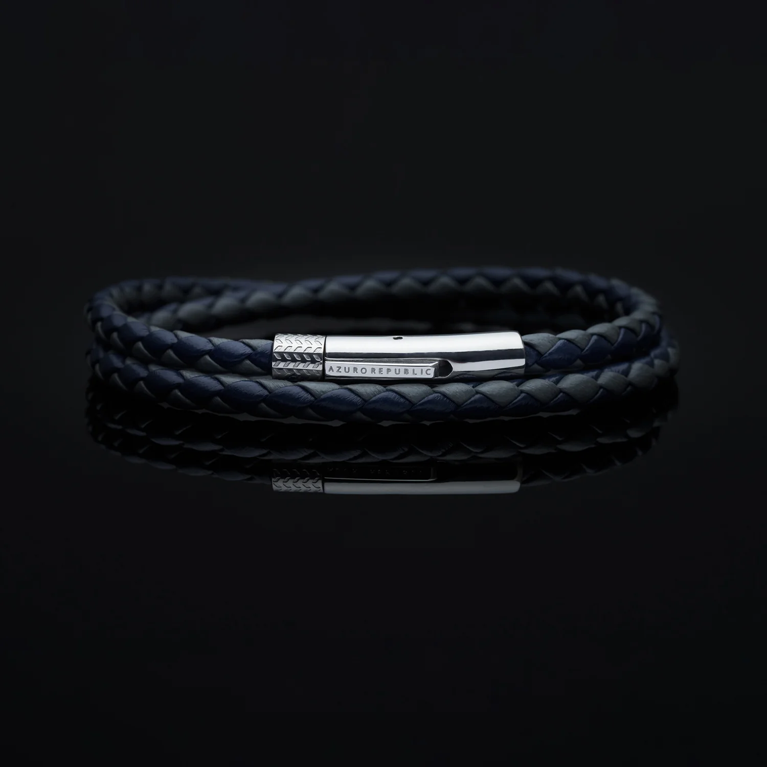 Blue, Gray Leather Wrap Bracelet