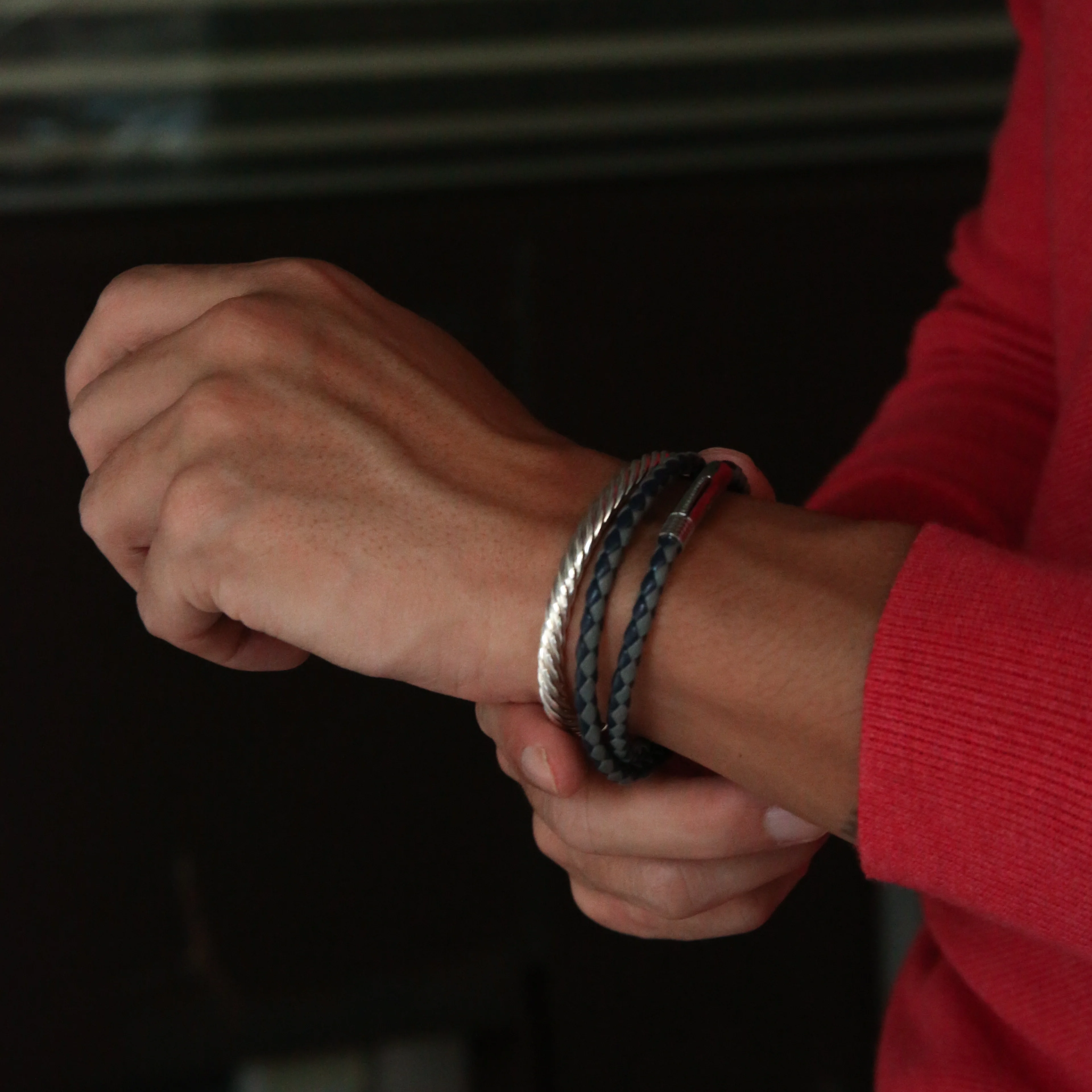 Blue, Gray Leather Wrap Bracelet - Image 2