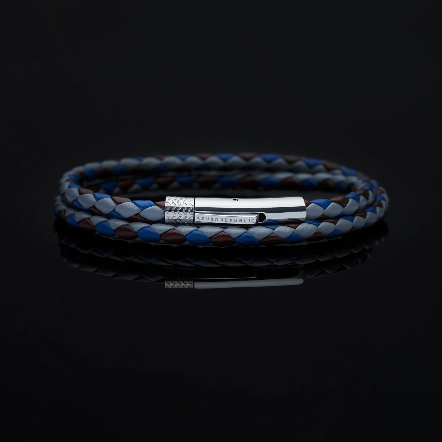 Blue, Red, Gray Leather Wrap Bracelet