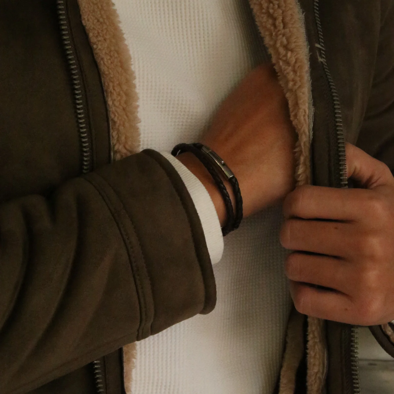 Dark Brown Leather Wrap Bracelet - Image 2