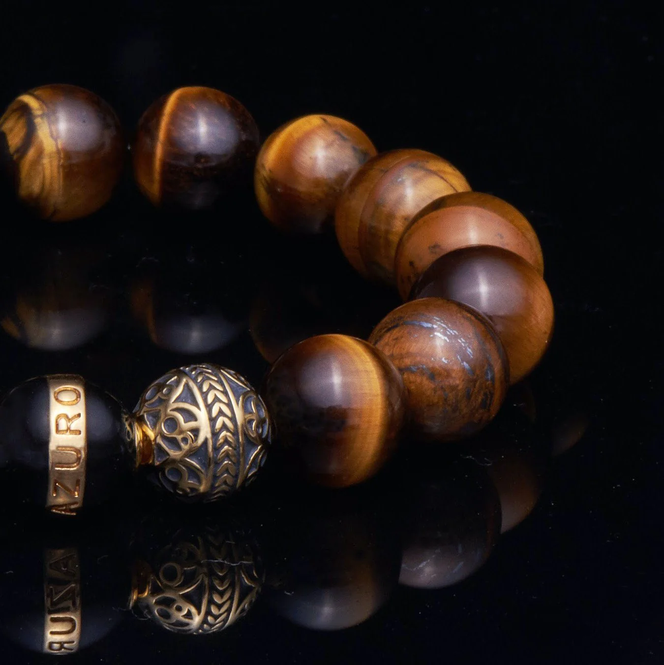 Gold Black Enamel Tiger Eye Bracelet - Image 2