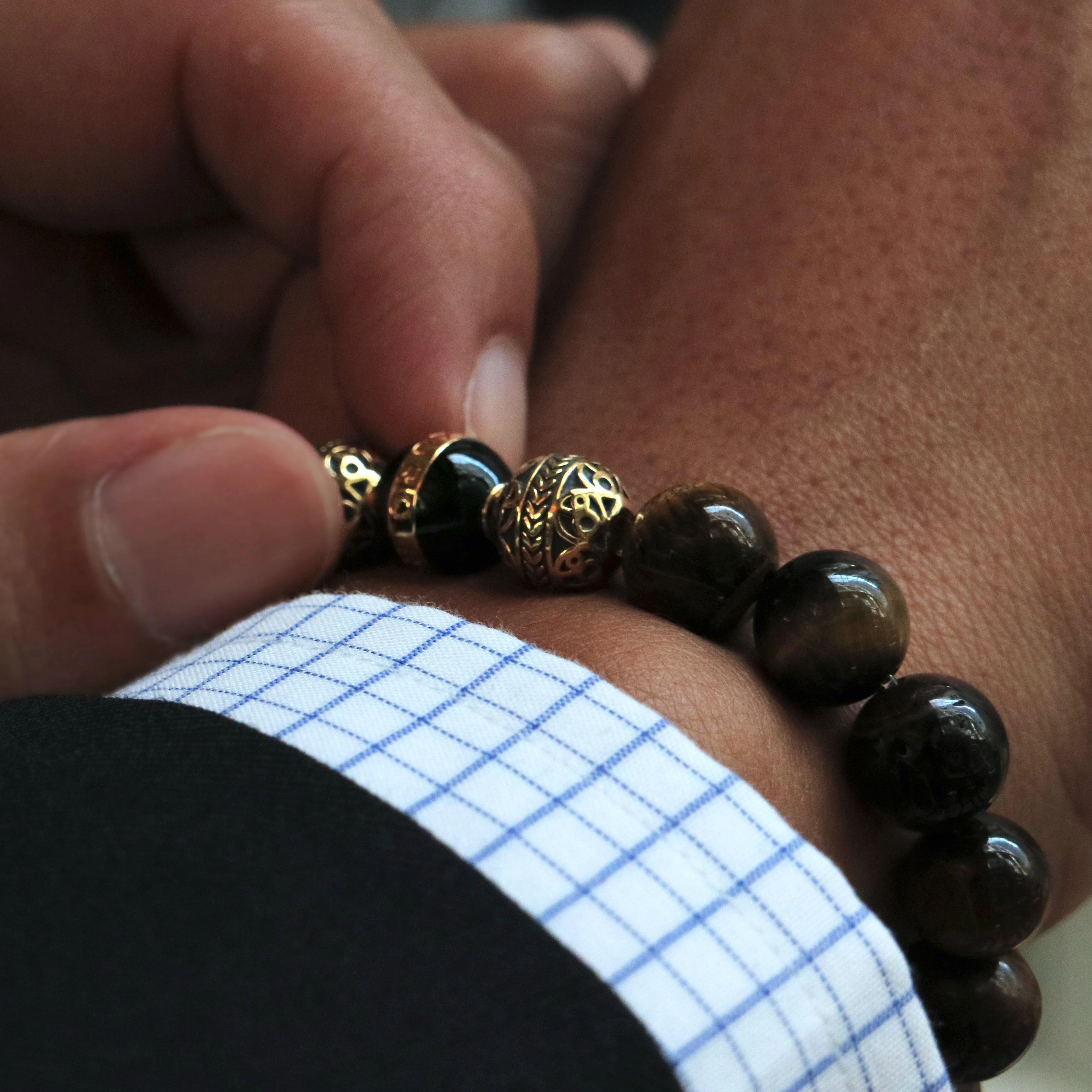 Gold Black Enamel Tiger Eye Bracelet - Image 3