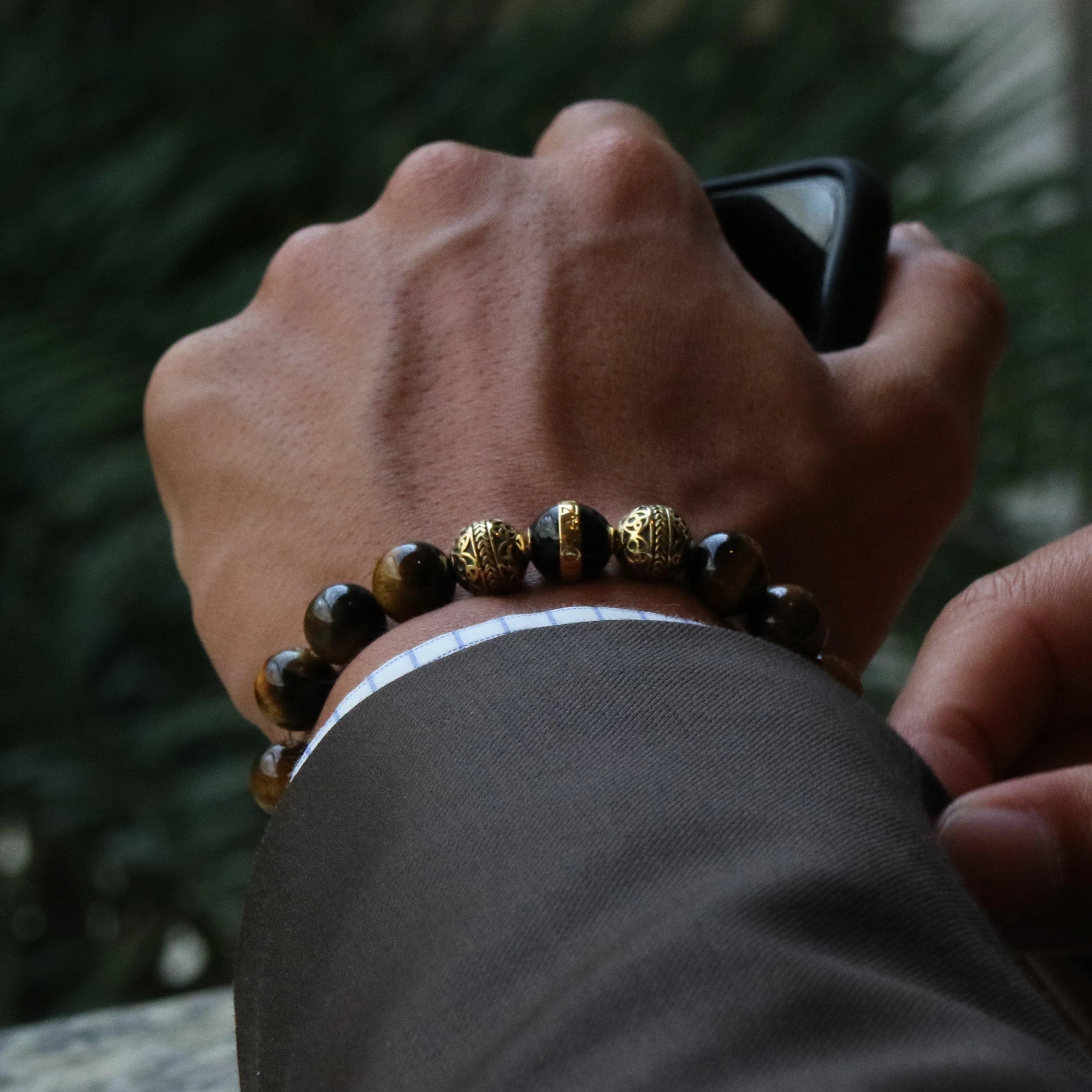Gold Black Enamel Tiger Eye Bracelet - Image 5