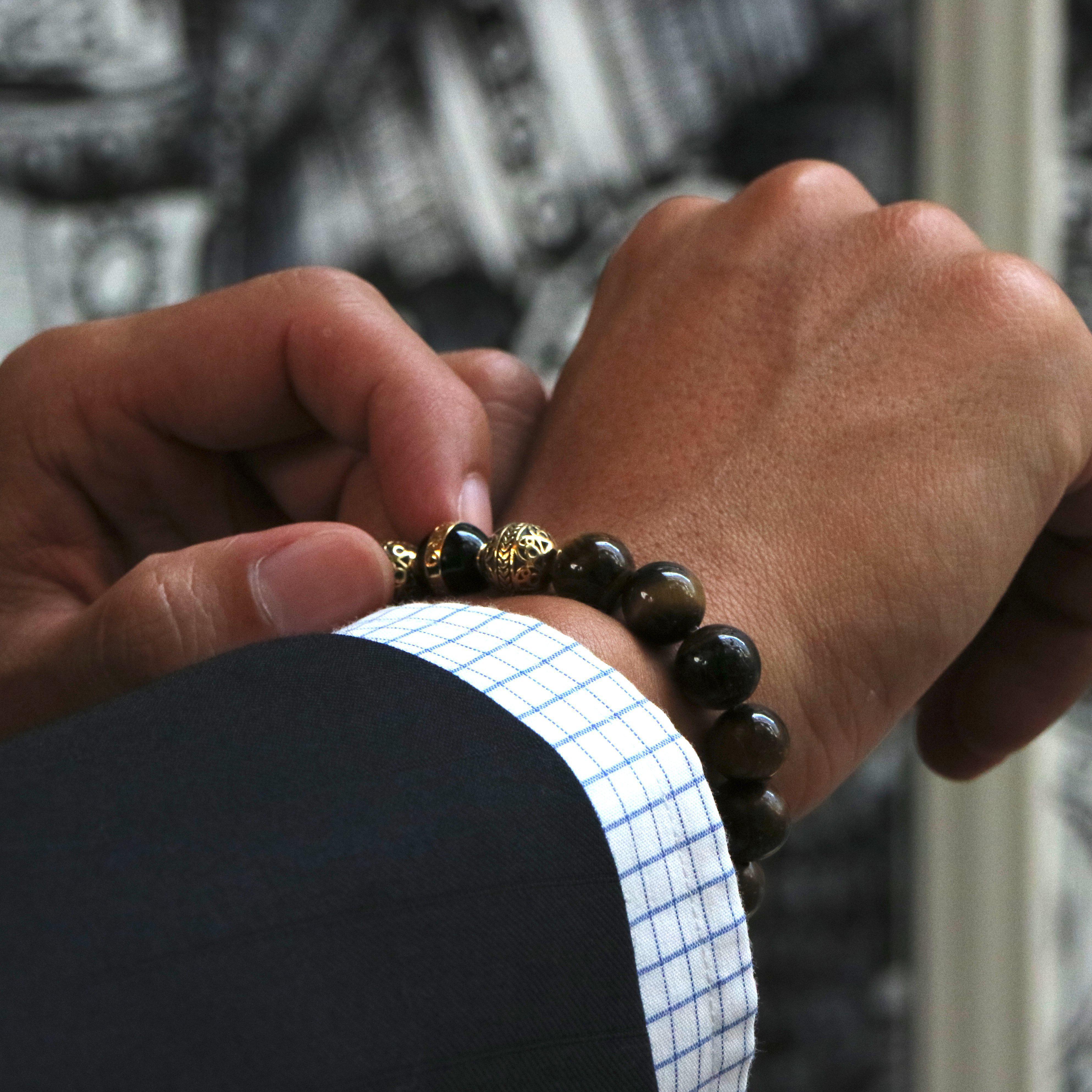 Gold Black Enamel Tiger Eye Bracelet - Image 6