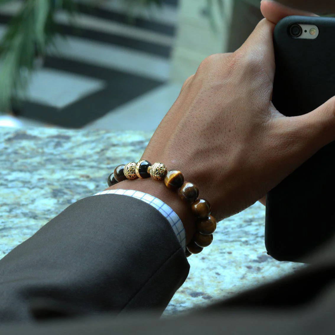 Gold Black Enamel Tiger Eye Bracelet - Image 8