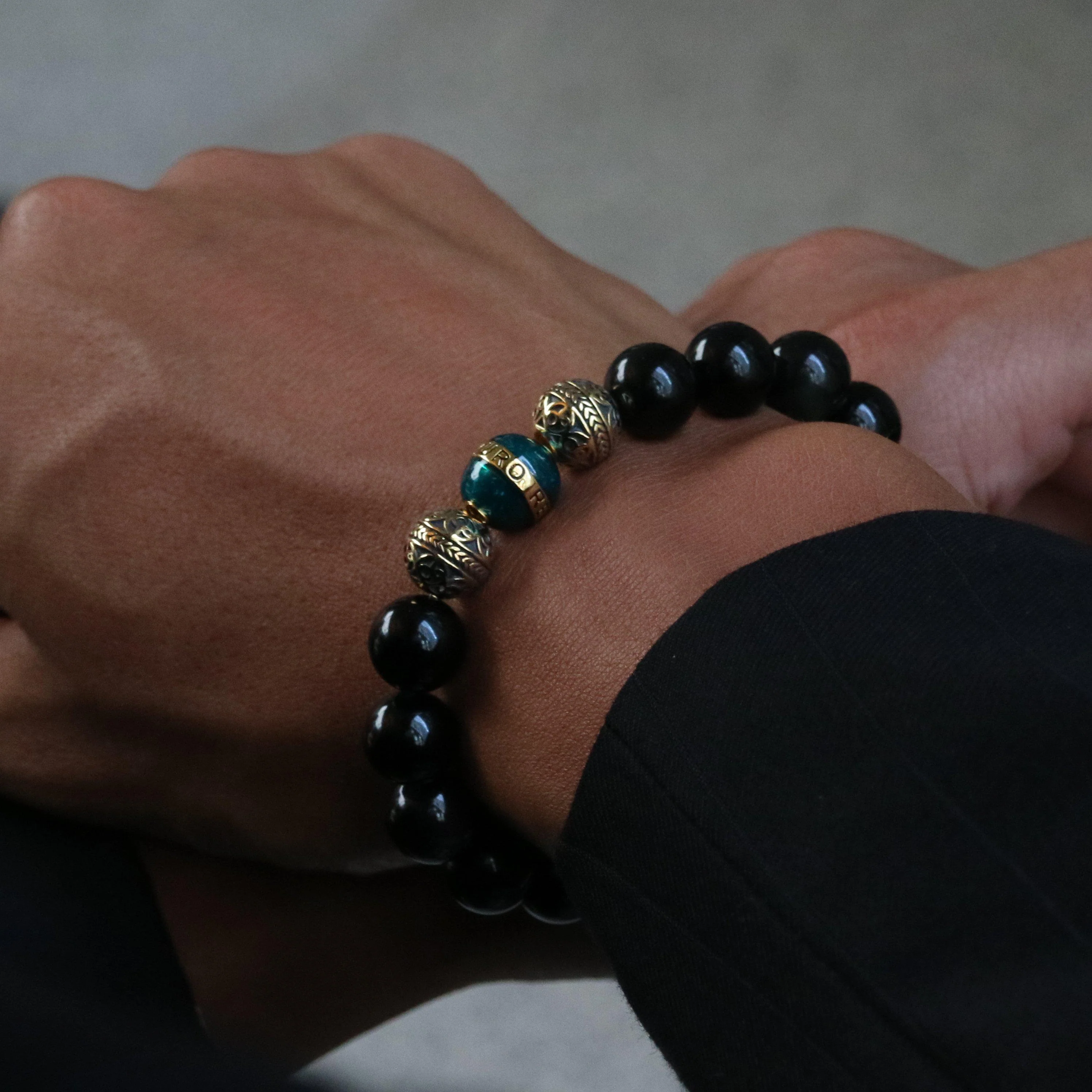 Gold Enamel Turquoise Obsidian Bracelet - Image 5