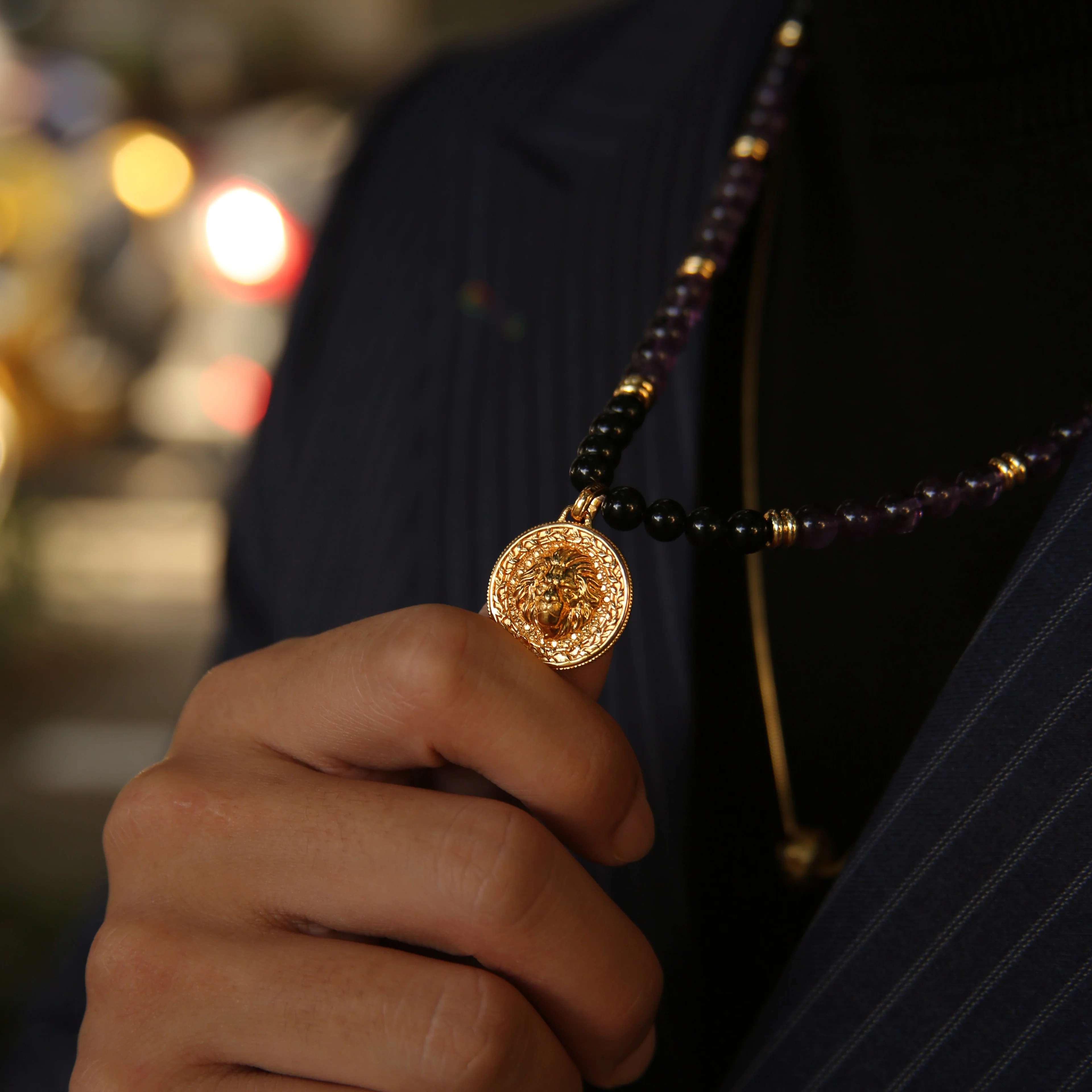 Gold Amethyst Beaded Pendant Necklace | Gold Pendants For Men - Image 6