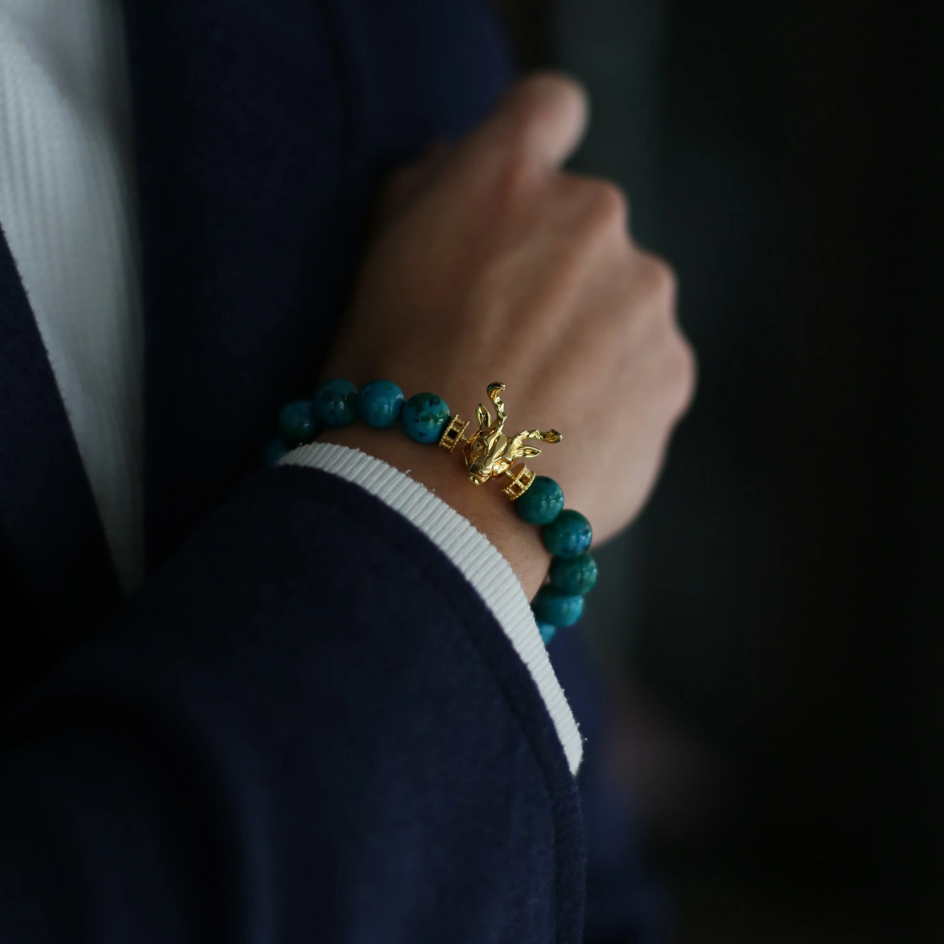 (Chain Only, without charm) Beaded bracelet – Obsidian, Turquoise, Tiger eye crystal - Image 10