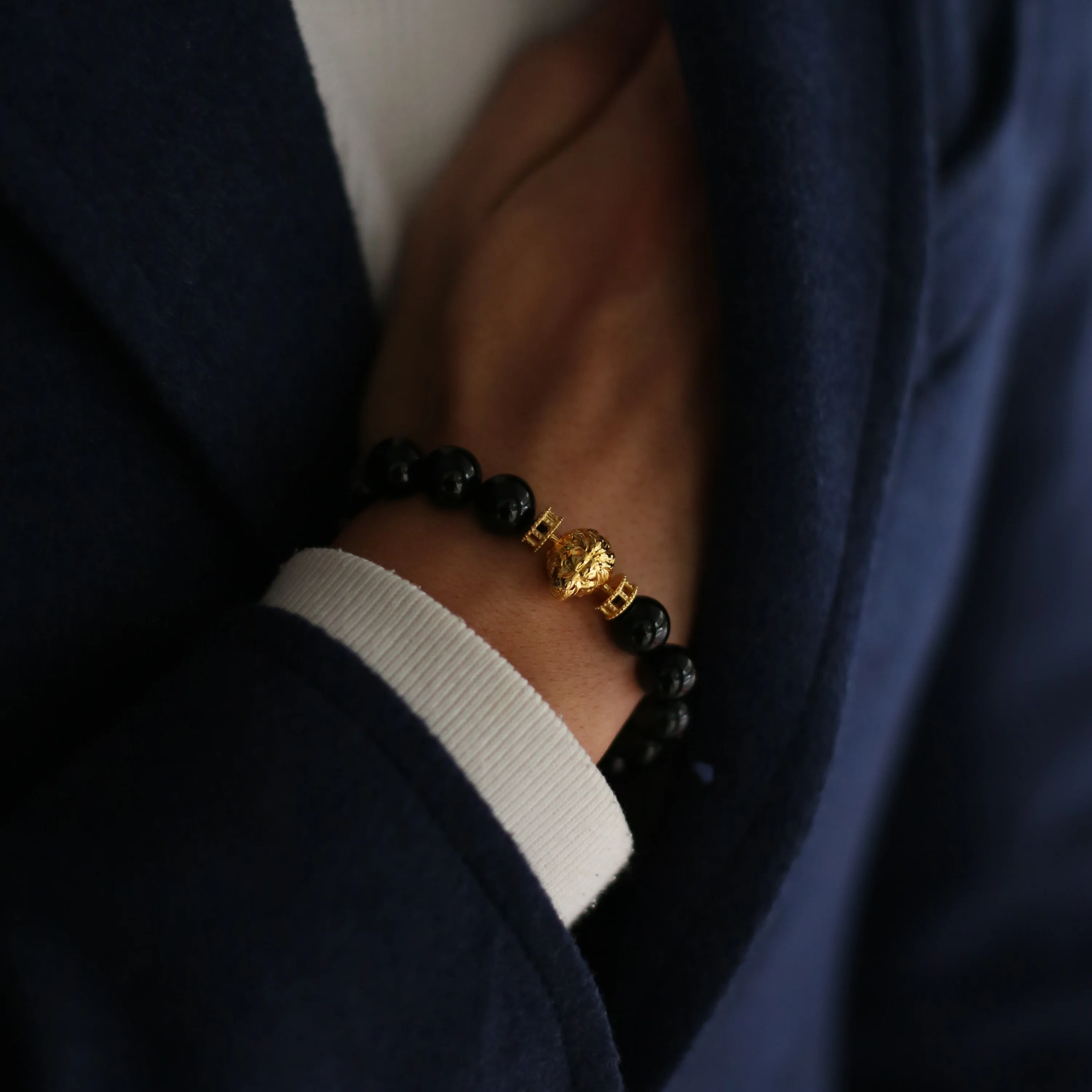 (Chain Only, without charm) Beaded bracelet – Obsidian, Turquoise, Tiger eye crystal - Image 5