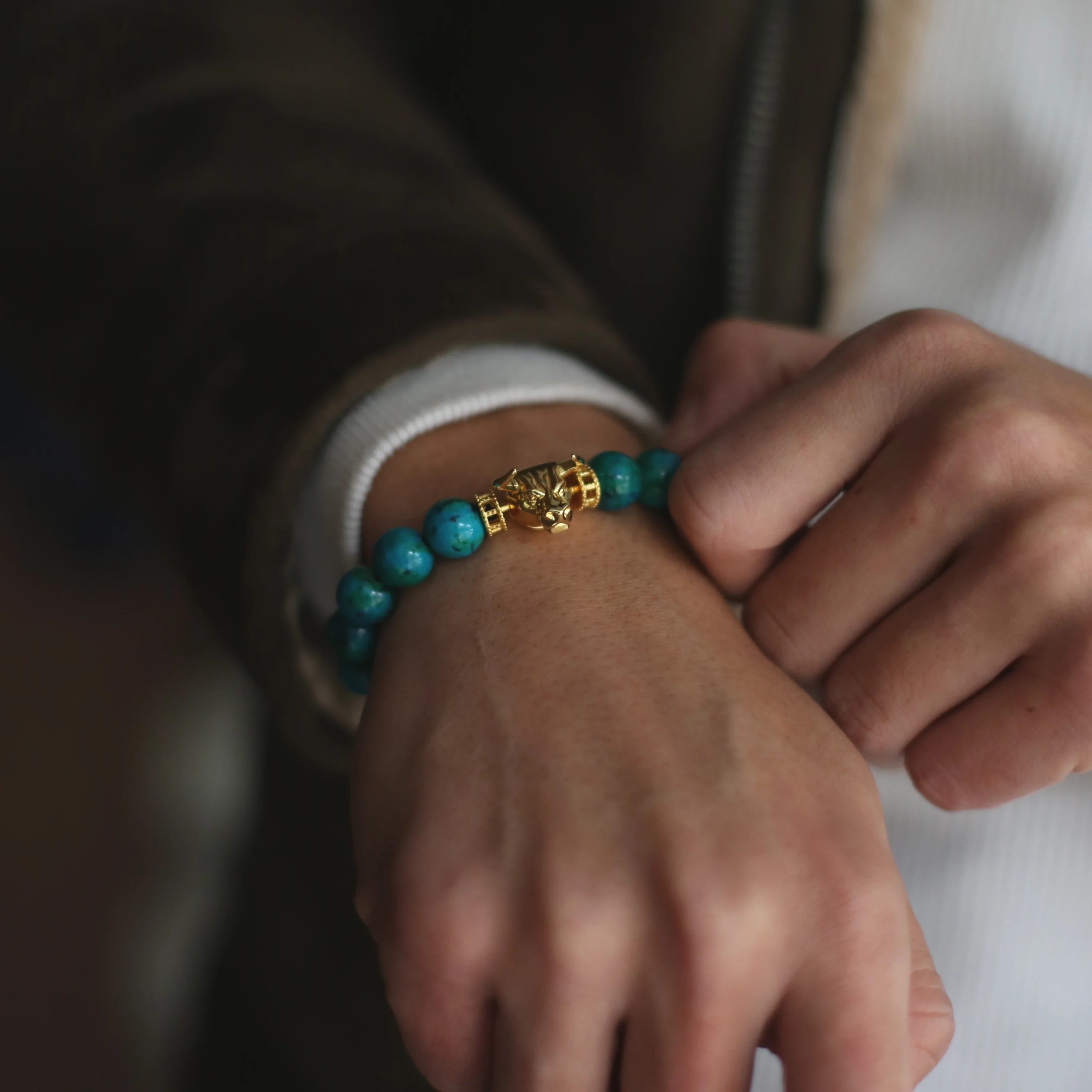 (Chain Only, without charm) Beaded bracelet – Obsidian, Turquoise, Tiger eye crystal - Image 9