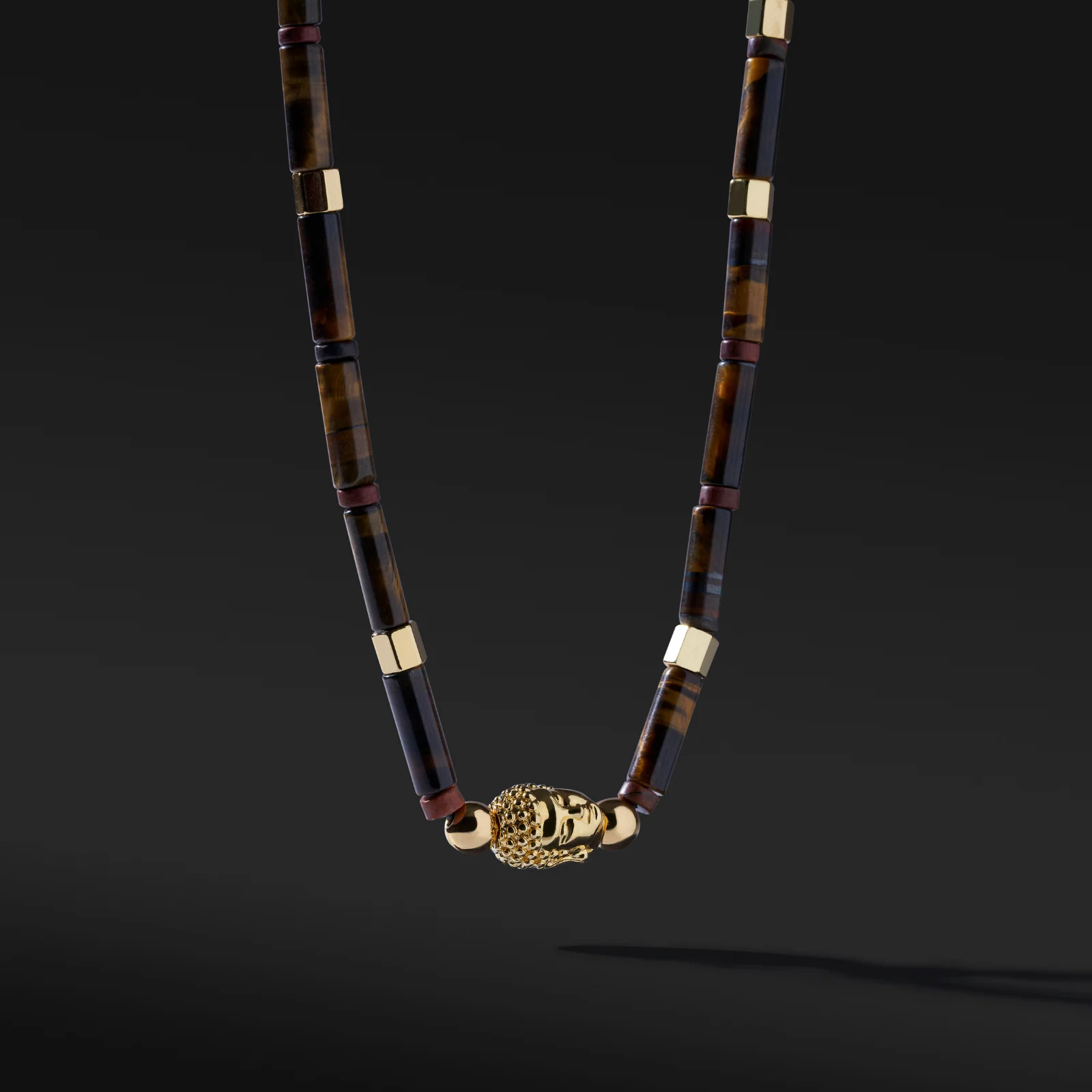 Gold Buddha Necklace, Azuro Bead with Tiger Eye