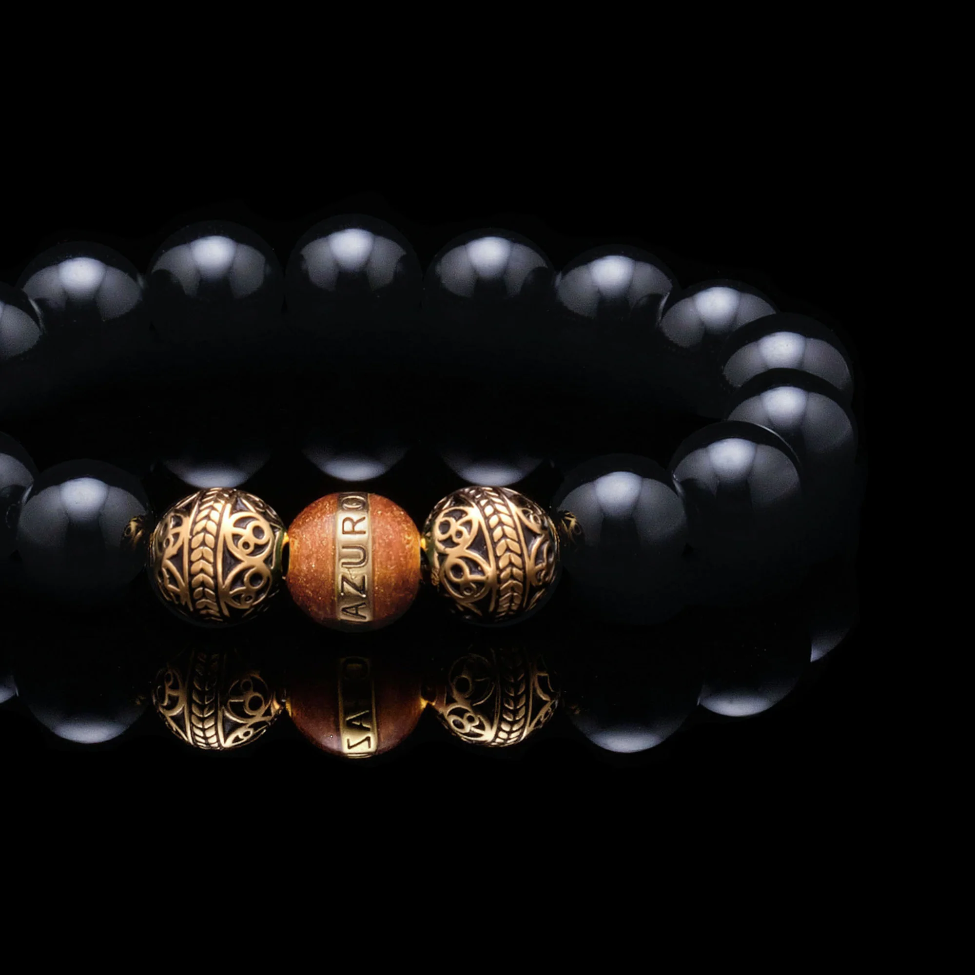 Gold Brown Enamel Obsidian Bracelet - Image 2