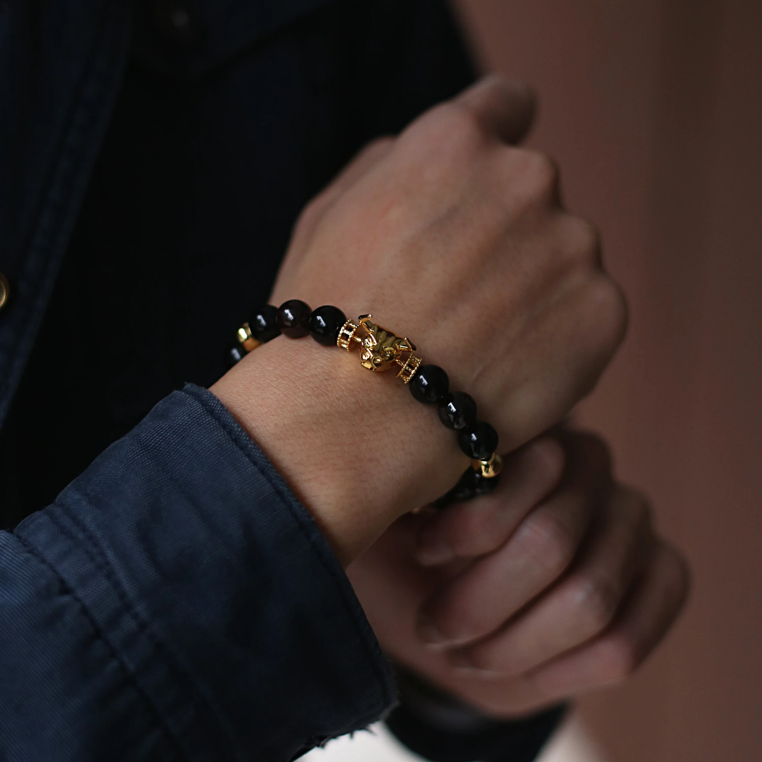 (Chain Only, without charm) Gemstones Gold Beads Bracelet - Lapis Jasper, Howlite Jade, Garnet Obsidian crystals - Image 5