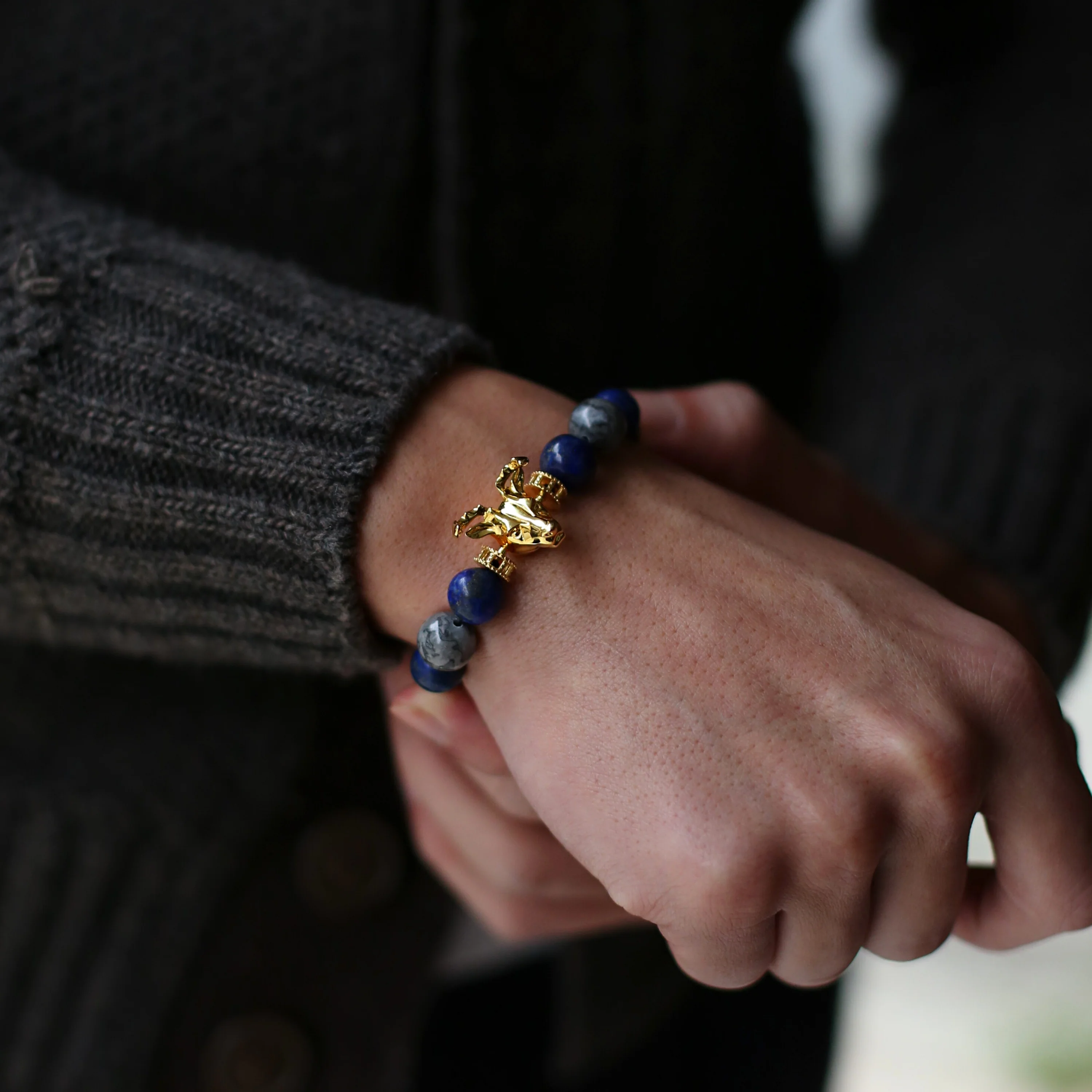 (Chain Only, without charm) Gemstones Gold Beads Bracelet - Lapis Jasper, Howlite Jade, Garnet Obsidian crystals - Image 8
