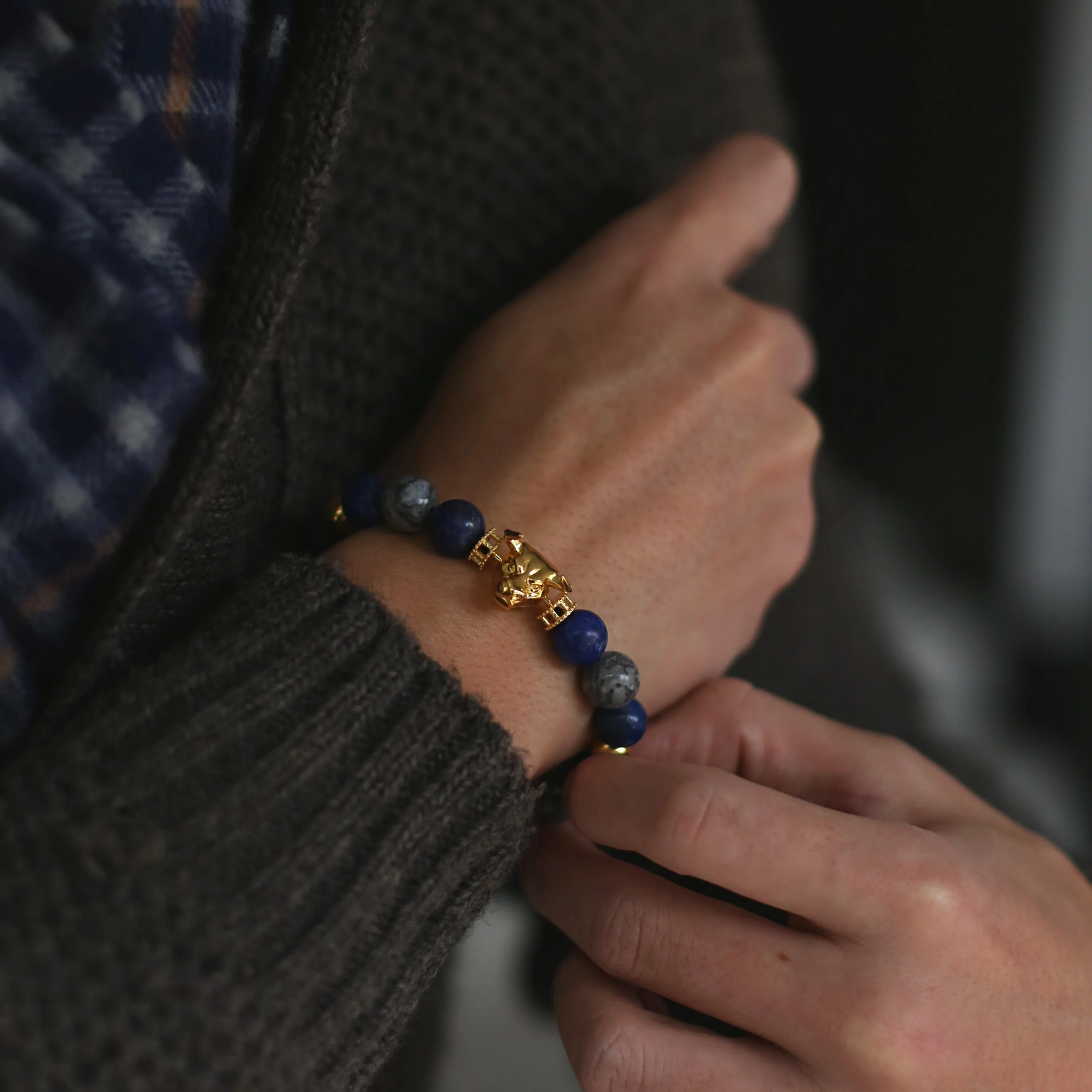 (Chain Only, without charm) Gemstones Gold Beads Bracelet - Lapis Jasper, Howlite Jade, Garnet Obsidian crystals - Image 9