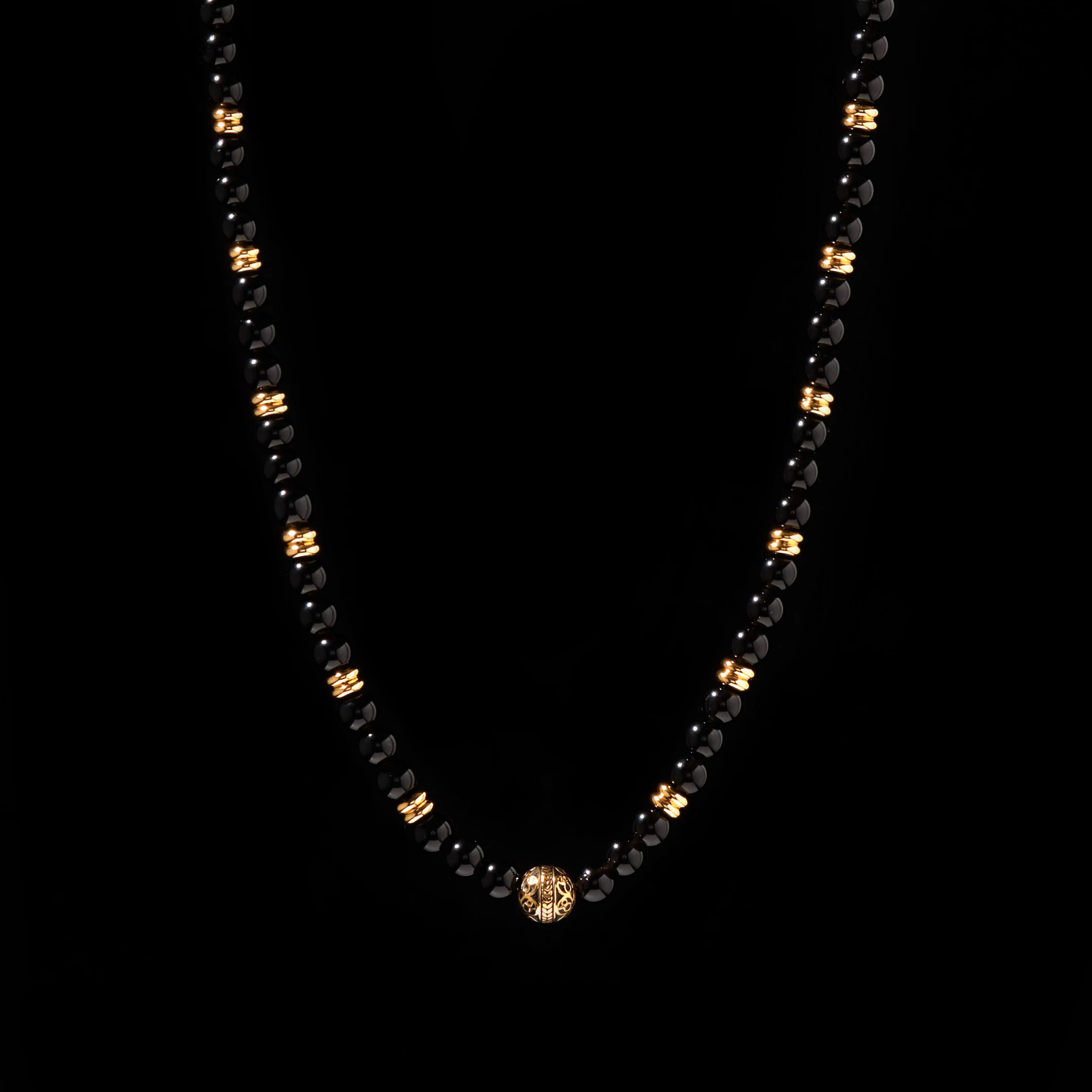 Gold Obsidian Beaded Necklace - Image 3