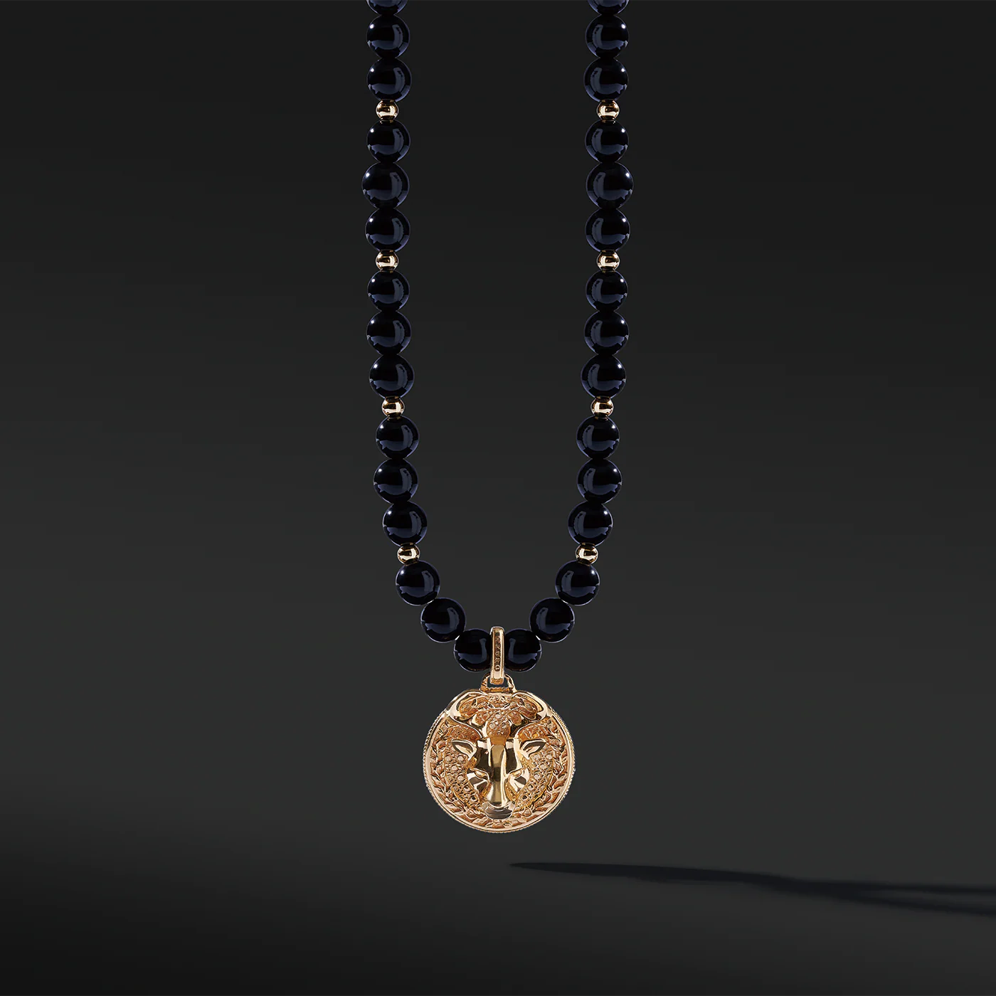 Gold Obsidian Beaded Necklace with Pendant - Image 4