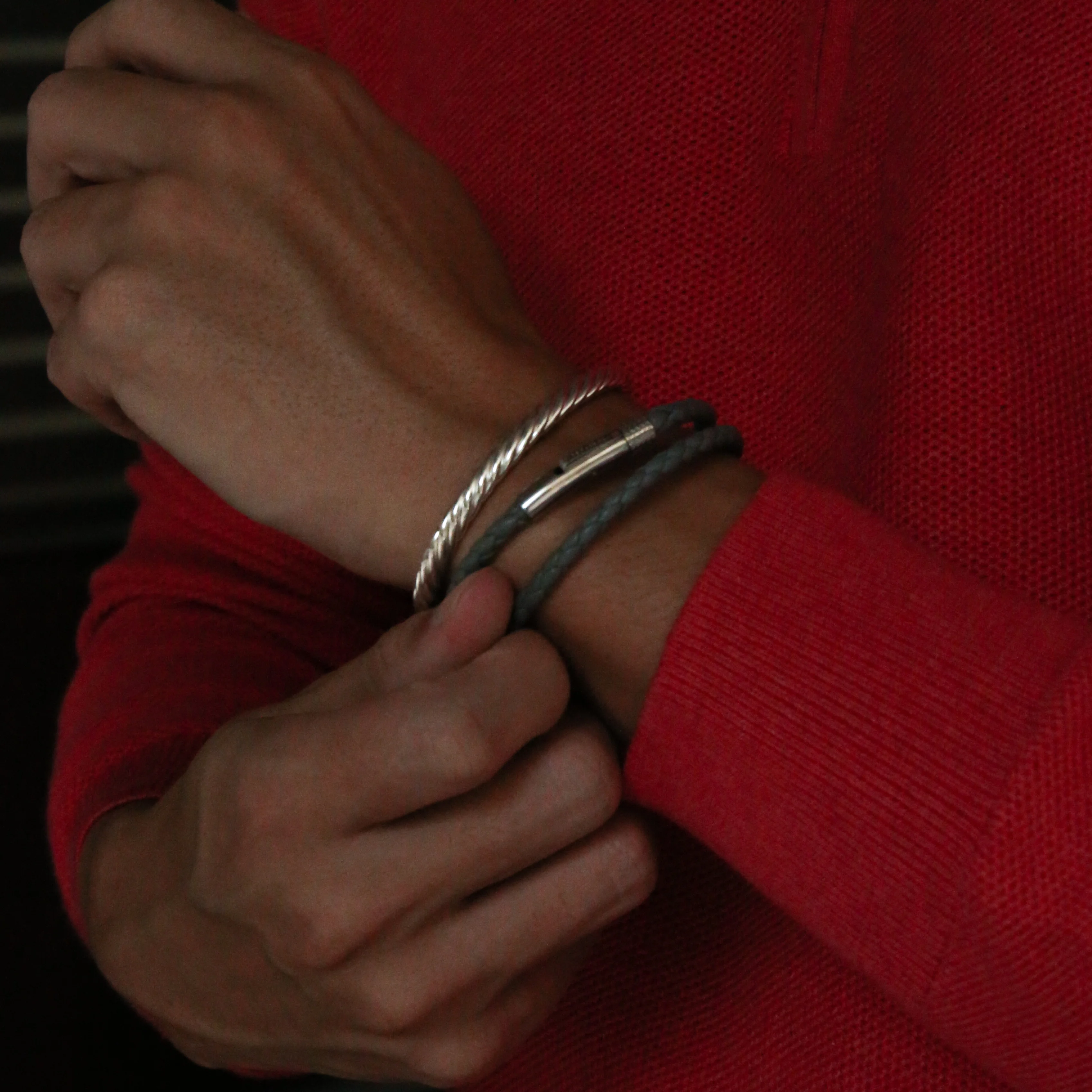 Gray Leather Wrap Bracelet - Image 2