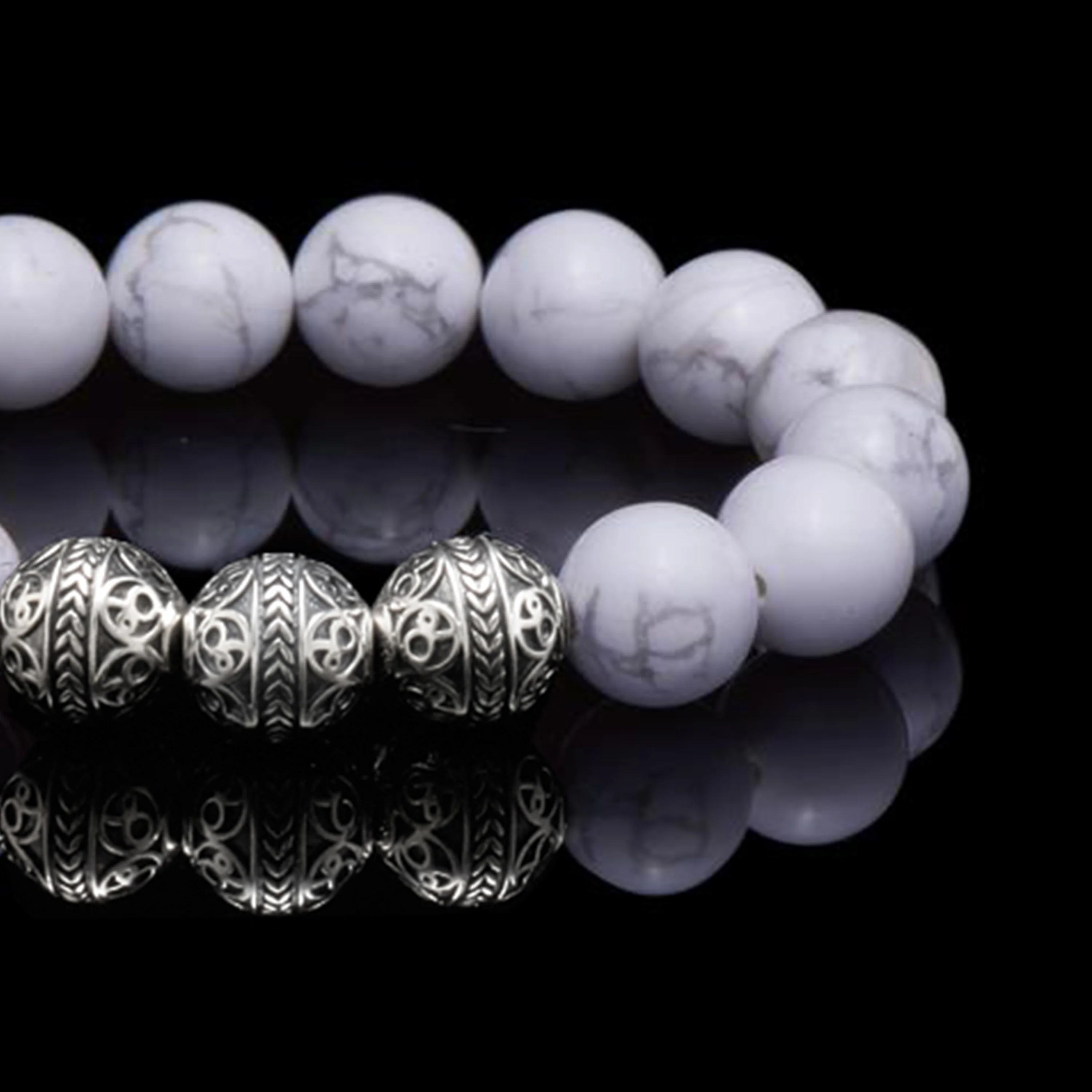 Classic Silver Howlite Beaded Bracelet - Image 2