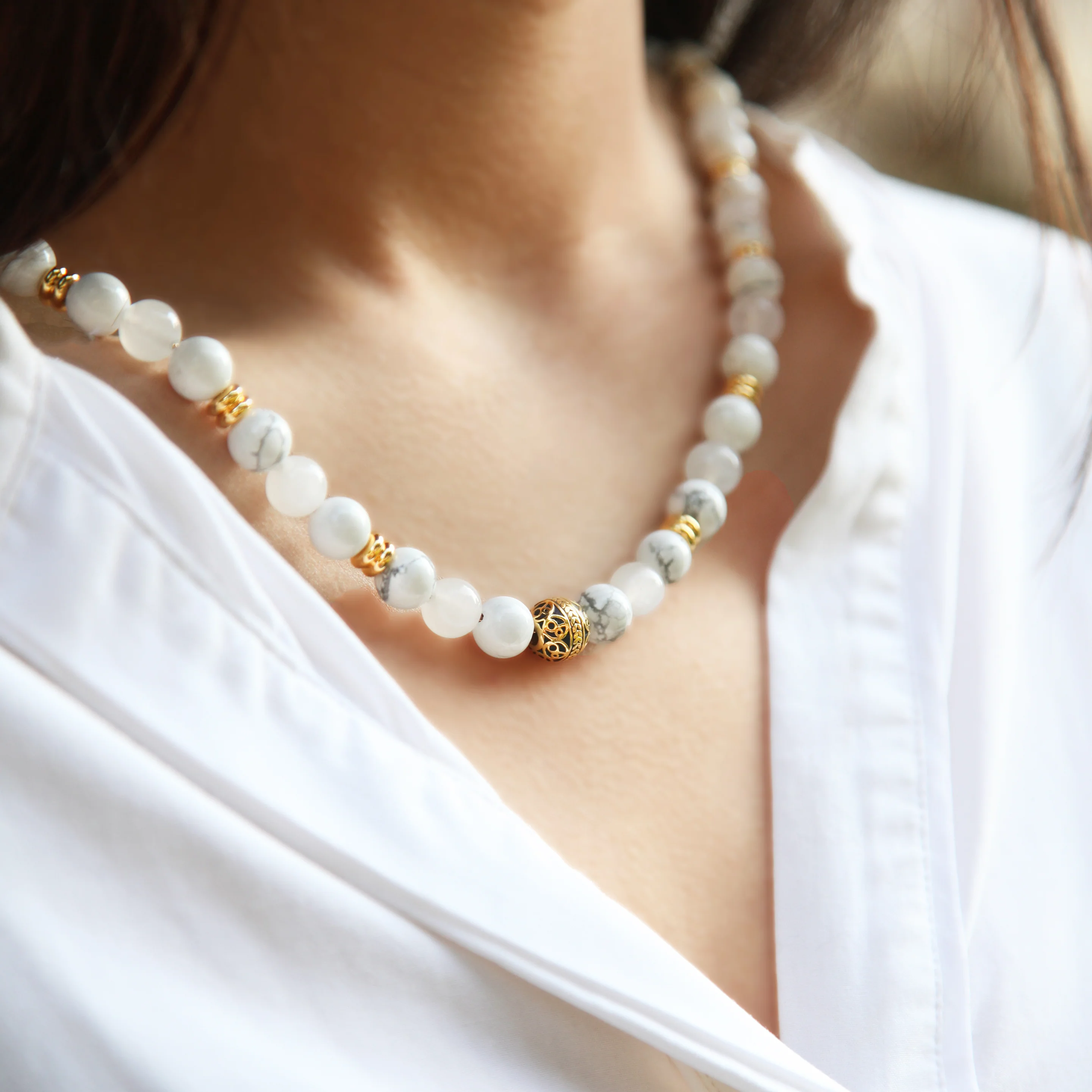 White Jade, Howlite Crystal Necklace - Image 3