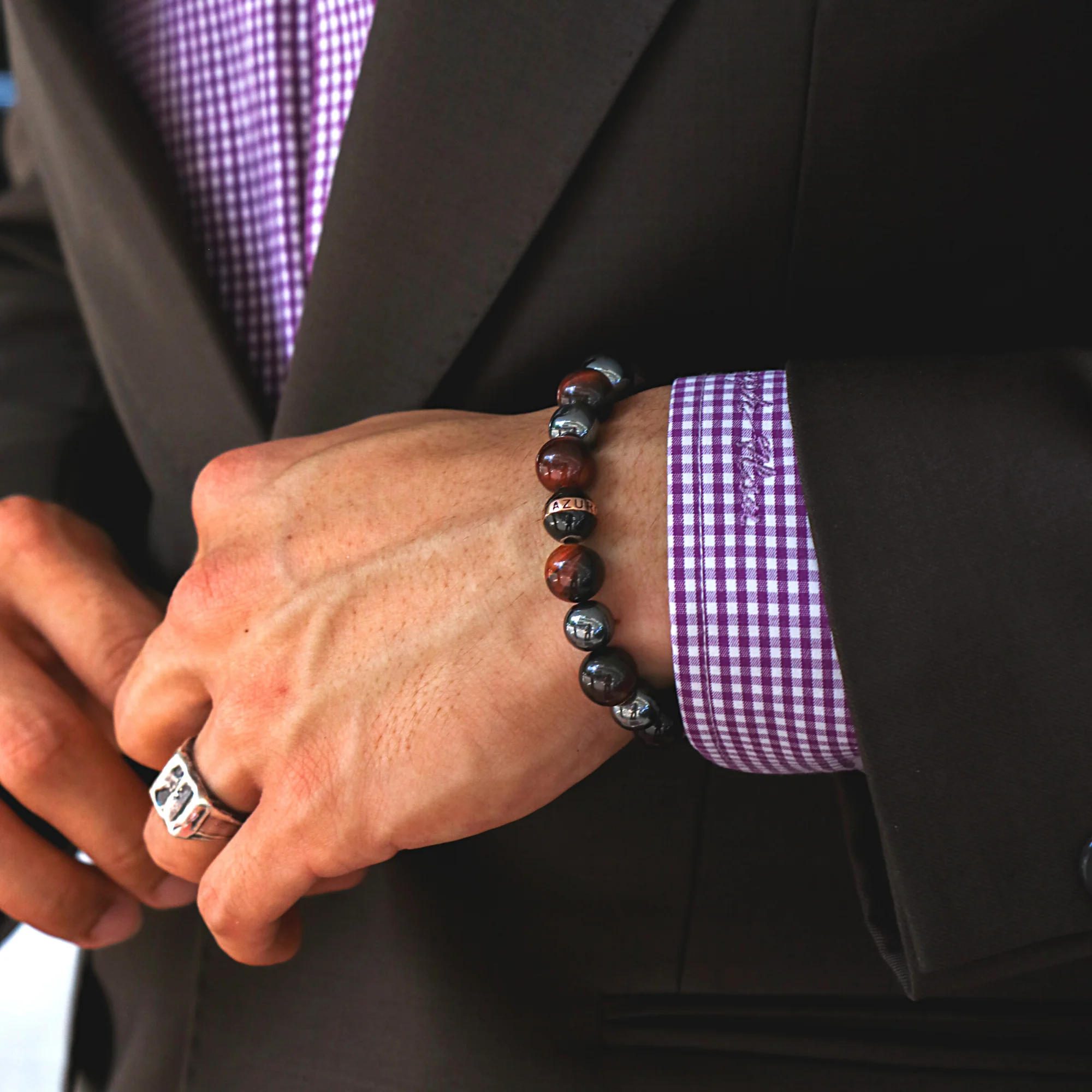 Maximus | 24k Gold Enamel Black Hemitite Tiger Eye Beaded Bracelet - Image 4