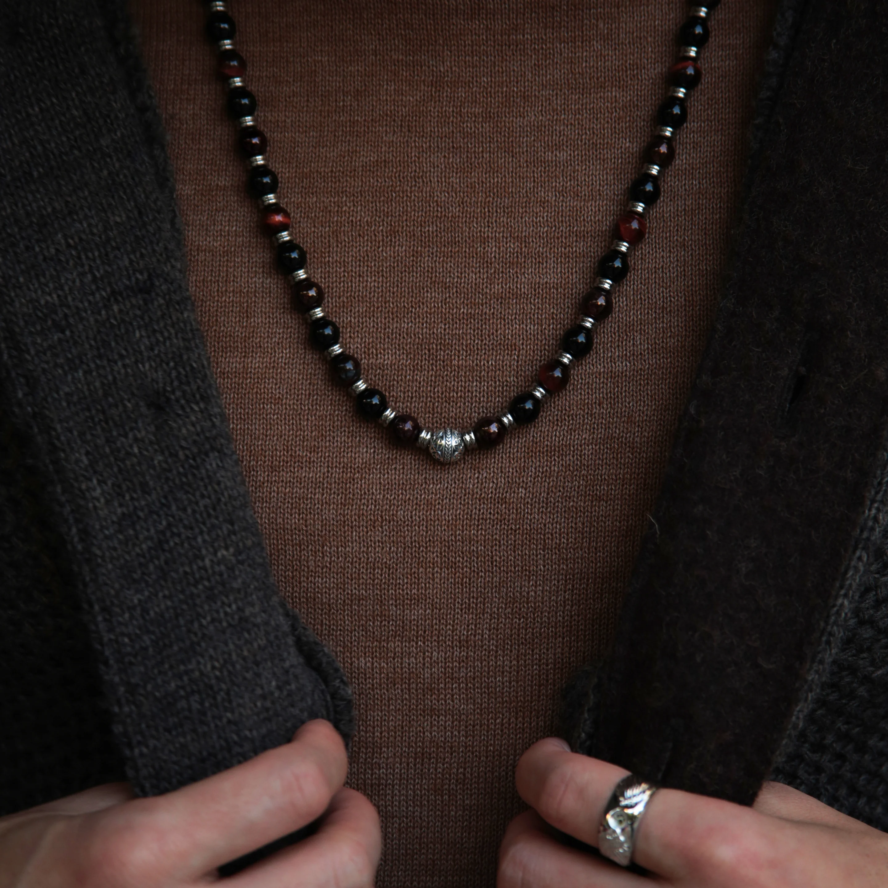 Obsidian, Red Tiger Eye, Garnet Mixed Crystals Necklace - Image 2
