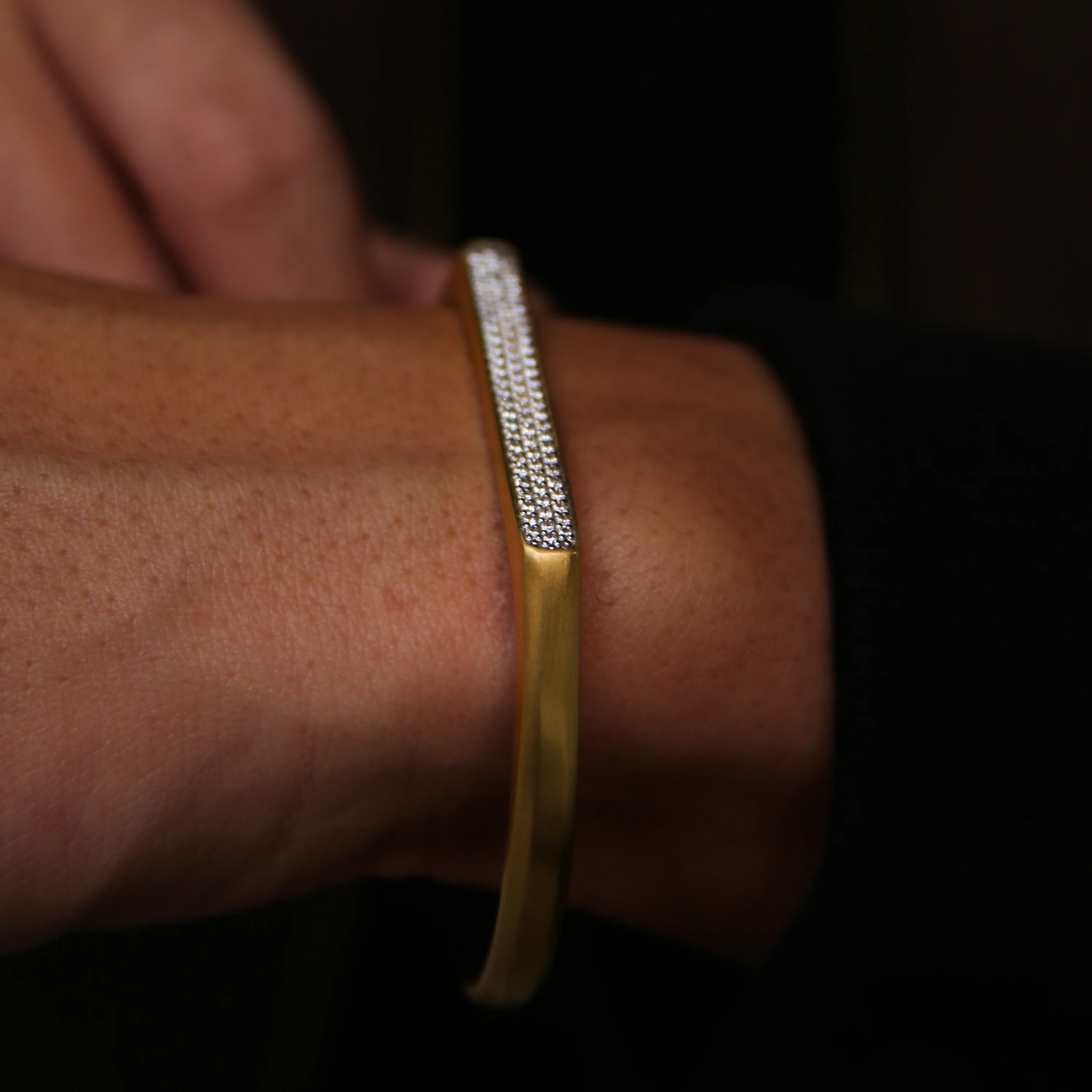 Omega 18k Gold Pave White Diamond Cuff Bracelet - Image 3
