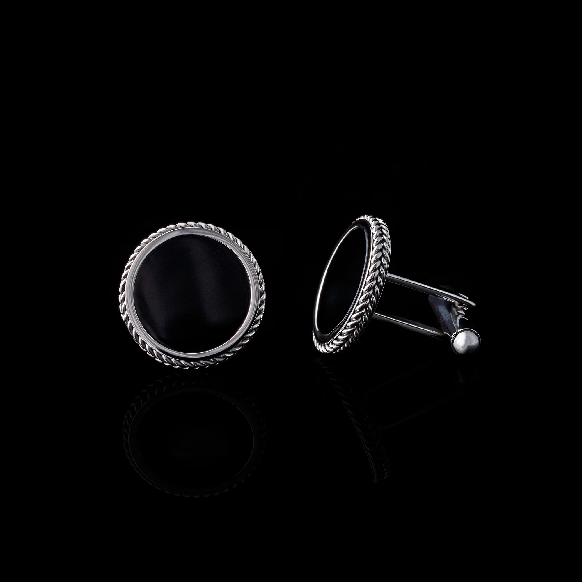 Silver Black Onyx Leaf Cufflinks