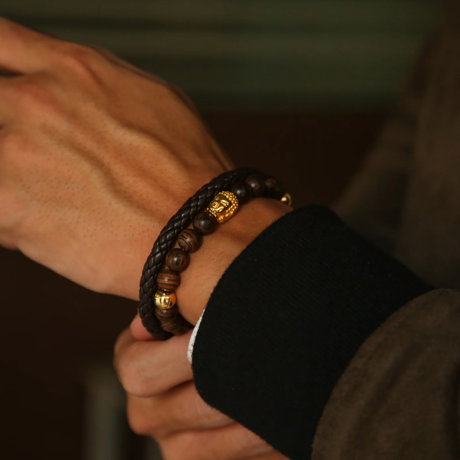 Gold Buddha Bracelet with Wood Crystal - Image 2