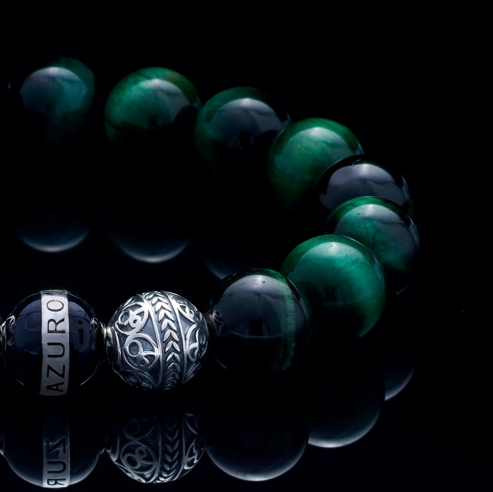 SILVER ENAMEL GREEN TIGER EYE BRACELET - Image 2