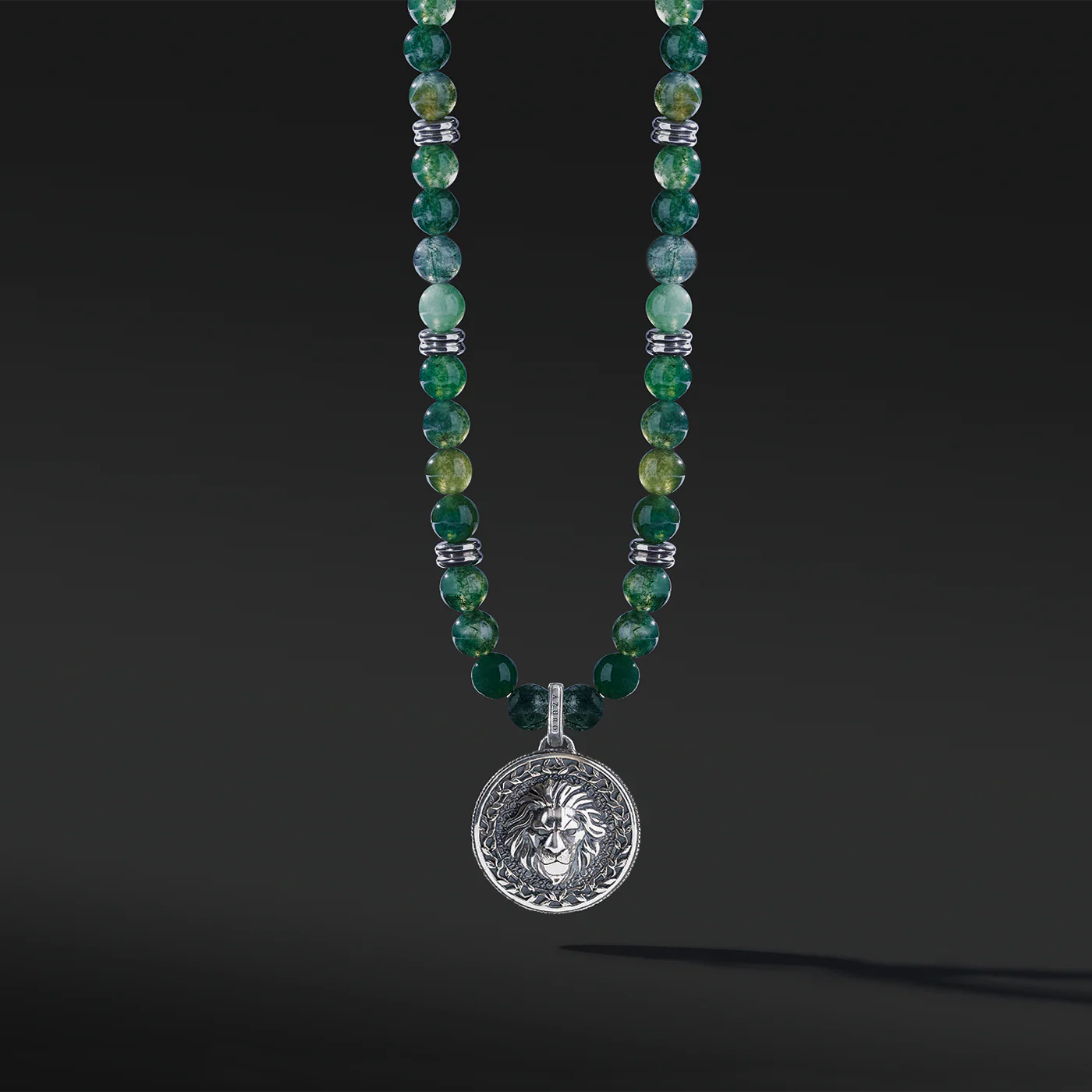 Silver Green Agate Beaded Necklace with Pendant - Image 2