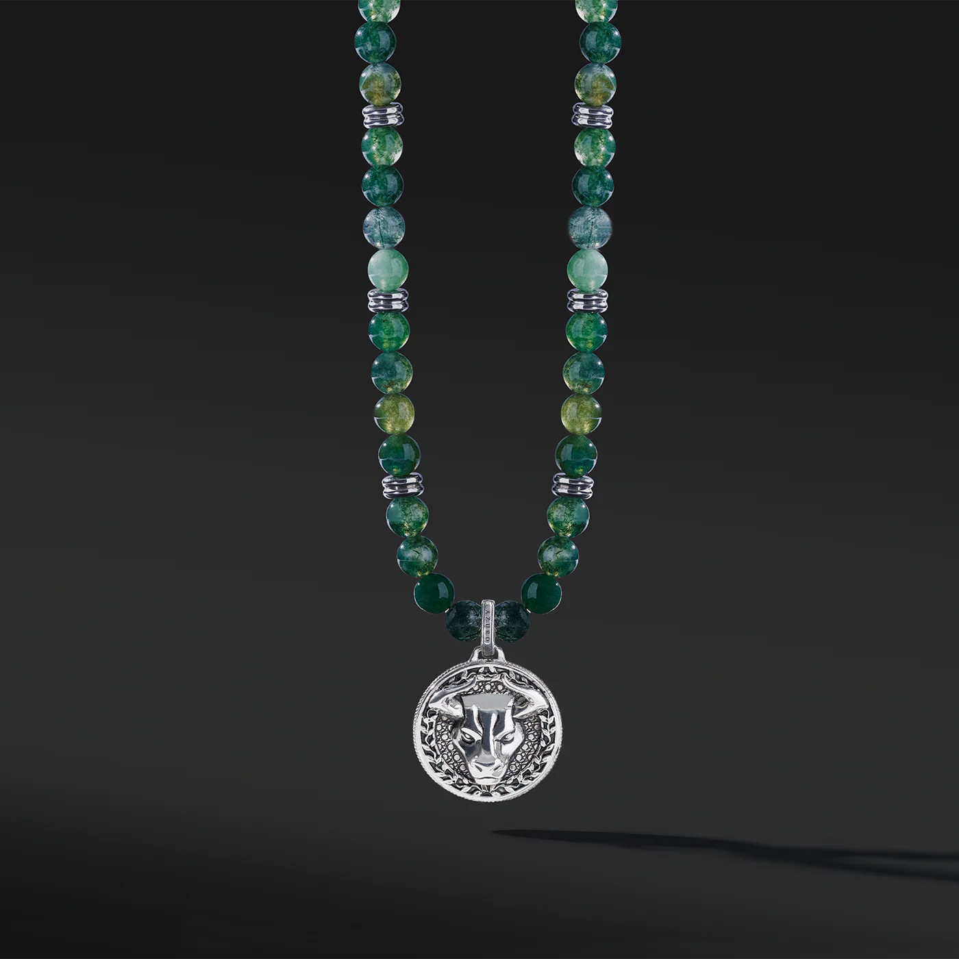 Silver Green Agate Beaded Necklace with Pendant - Image 4
