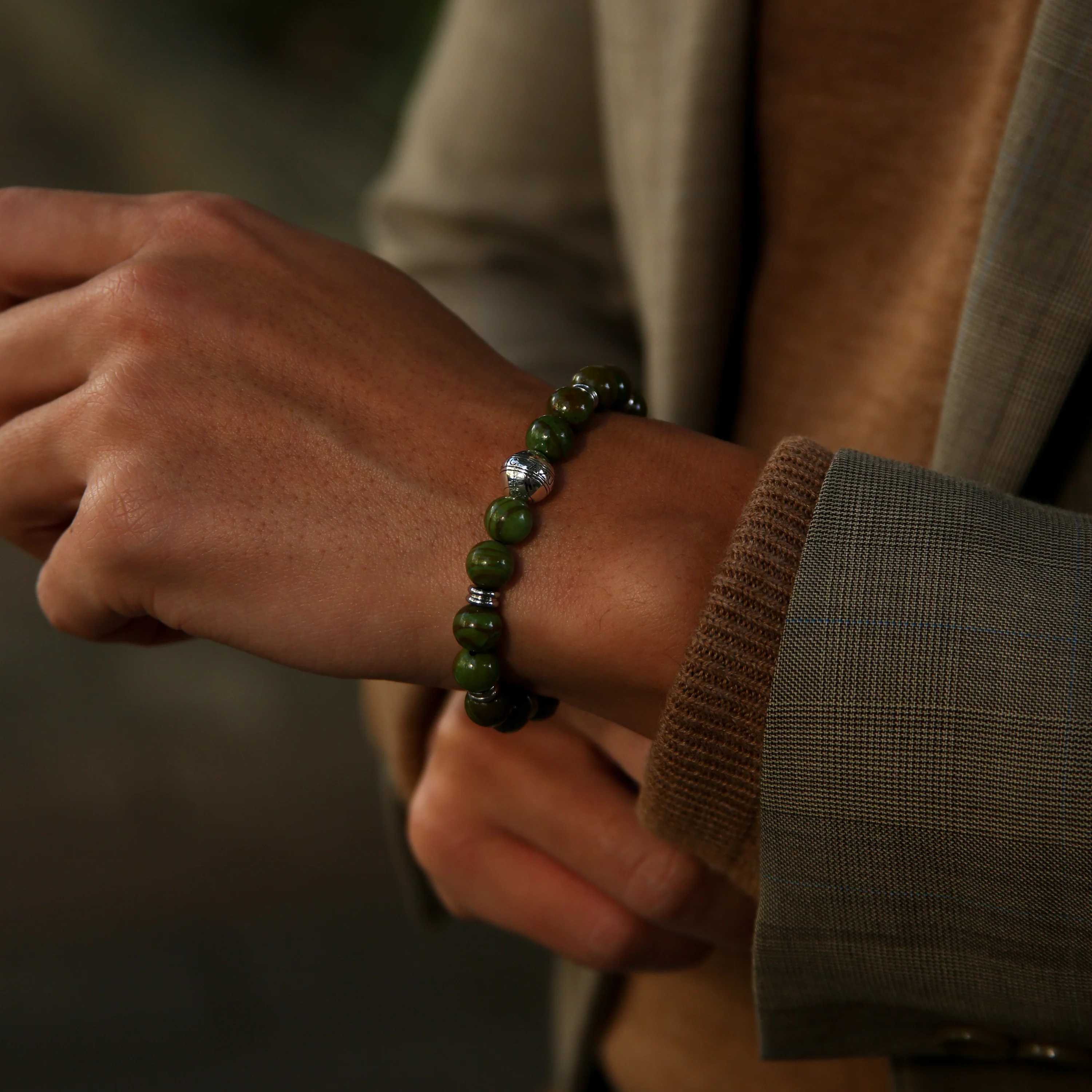 Silver Green Jasper Chakra Bracelet - Image 2