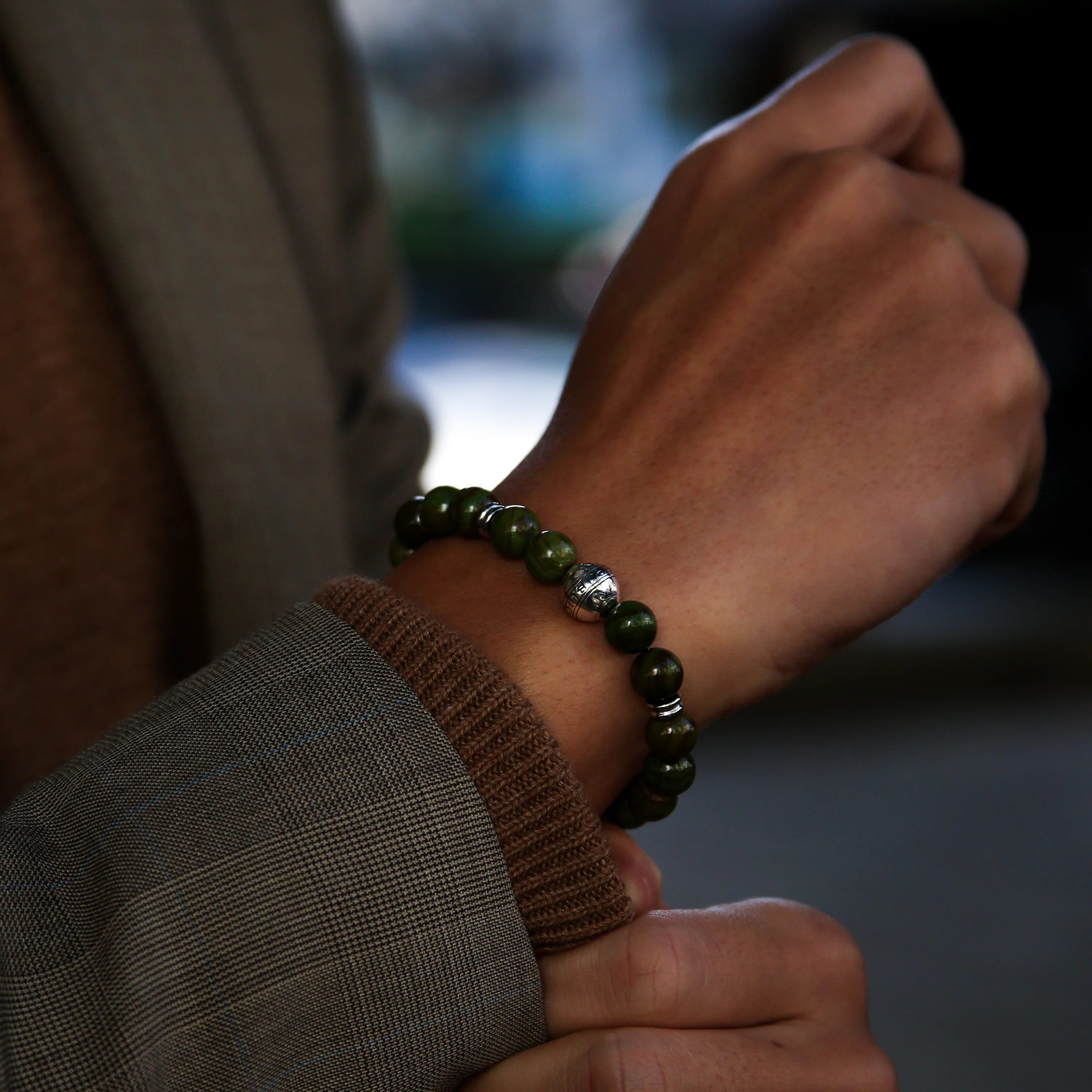 Silver Green Jasper Chakra Bracelet - Image 3