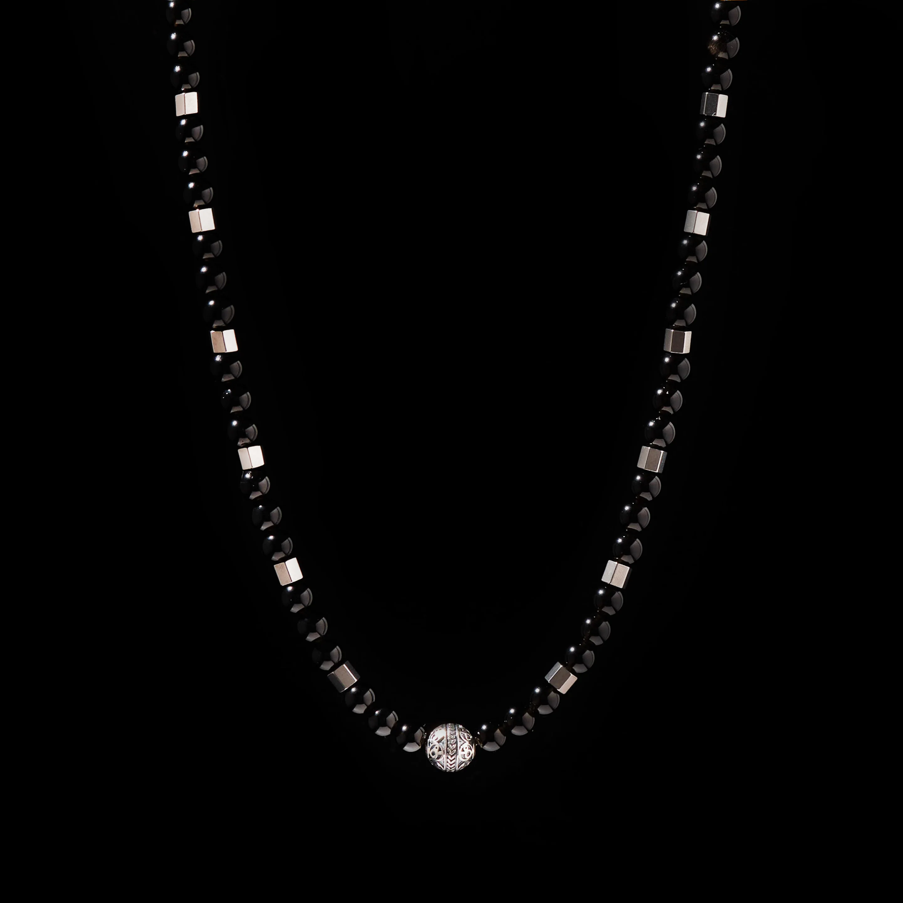 Silver Obsidian Beaded Necklace - Image 5
