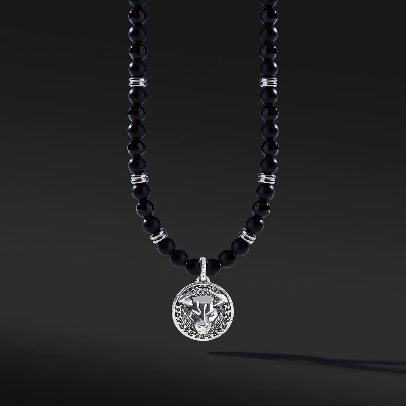 Silver Obsidian Beaded Necklace with Pendant - Image 4
