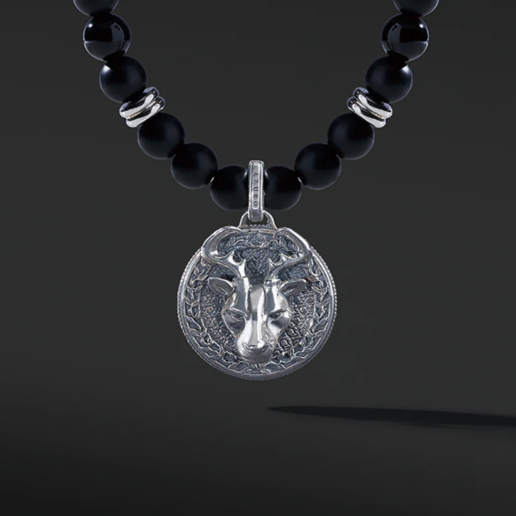 Silver Obsidian Beaded Necklace with Pendant - Image 5