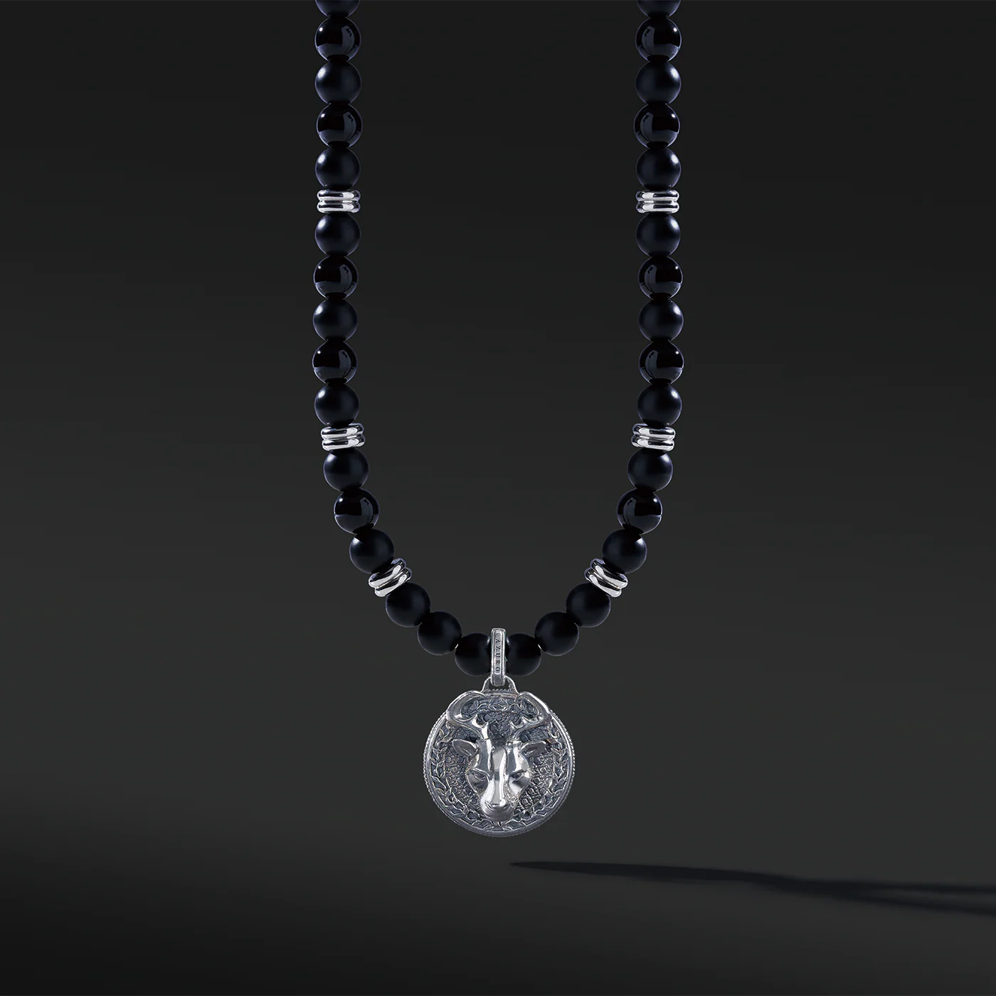 Silver Obsidian Beaded Necklace with Pendant - Image 6