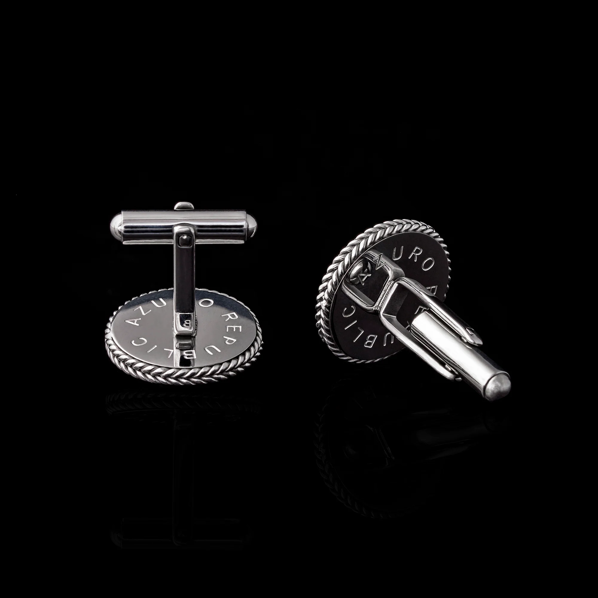 Silver Purple & Orange Copper Turquoise Leaf Cufflinks - Image 2