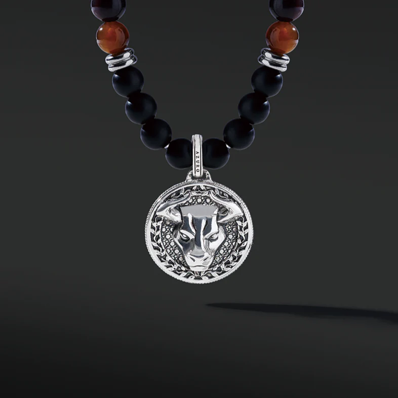 Silver Red Tiger Eye Beaded Necklace with Pendant - Image 7