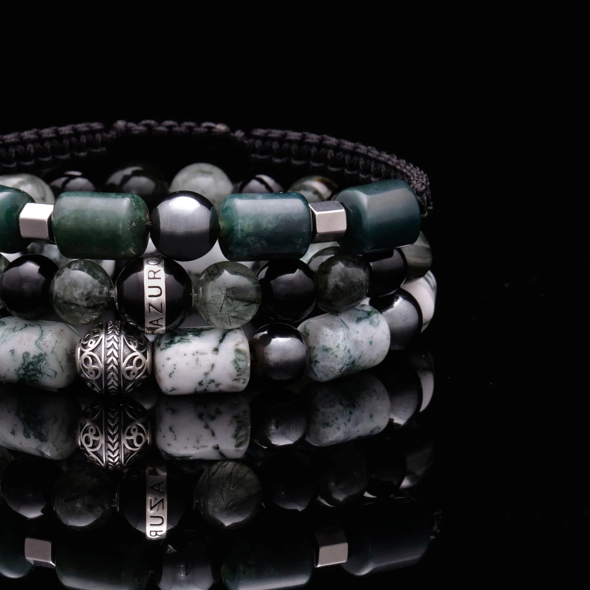 The Eclipse | Men String Bracelet with Hematite Green Rutilated Quartz Stone - Image 2