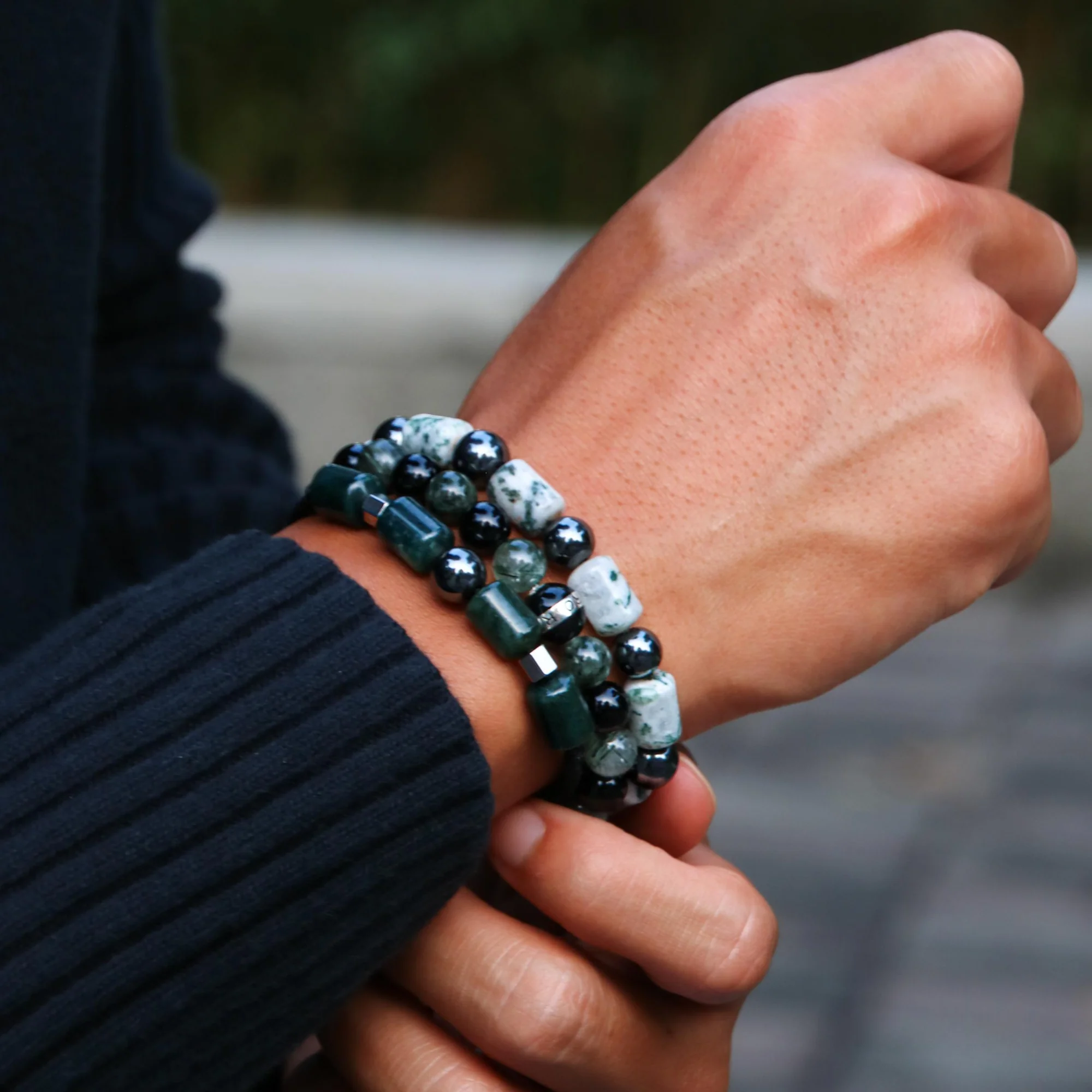 The Eclipse | Men String Bracelet with Hematite Green Rutilated Quartz Stone - Image 3
